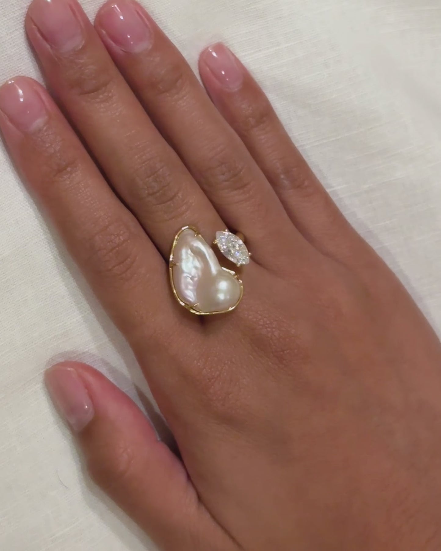 Duality Ring 2.0 – Baroque Pearl and Moissanite