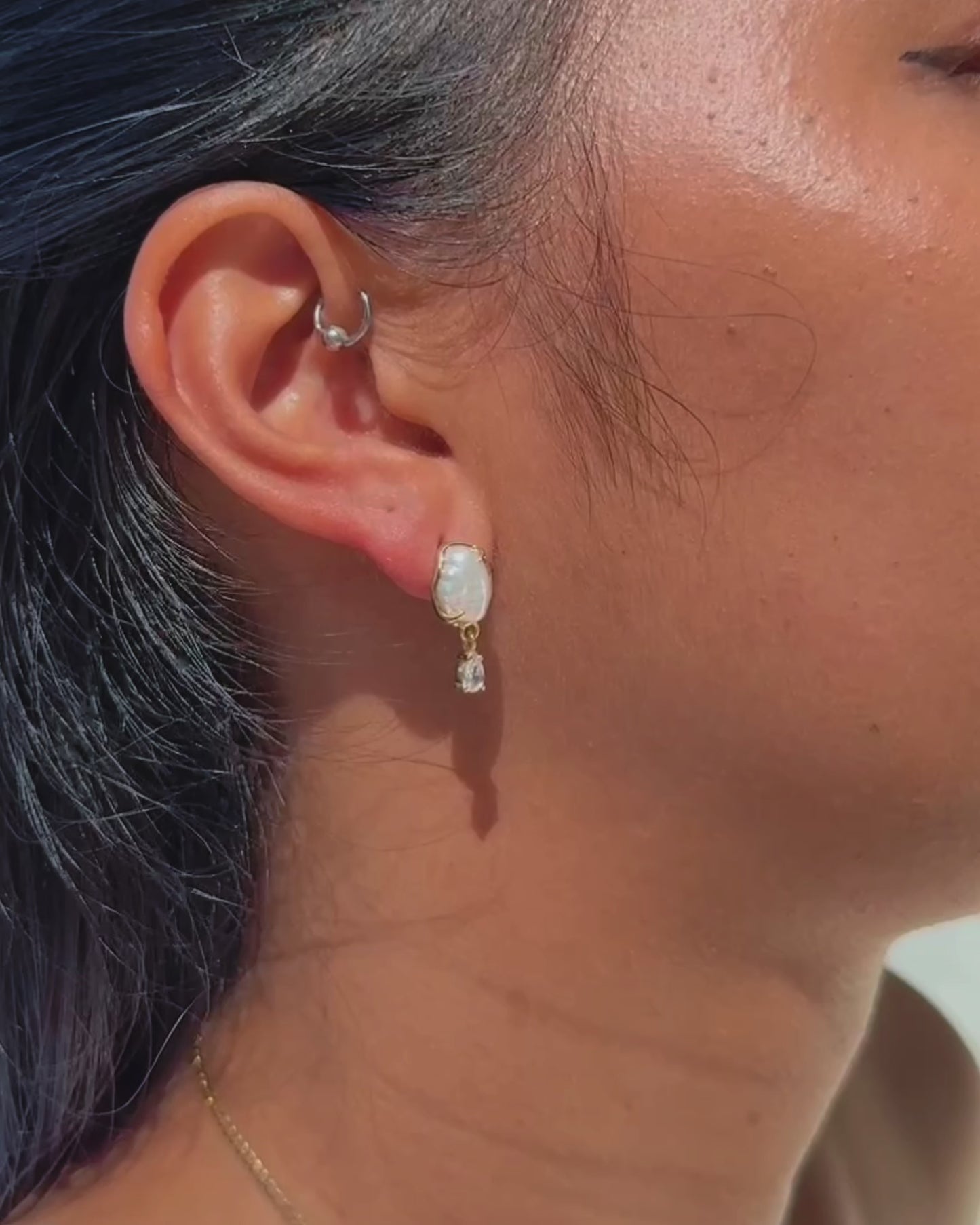 Sirena Petite Drop Earrings with Keshi Pearl & Moissanite
