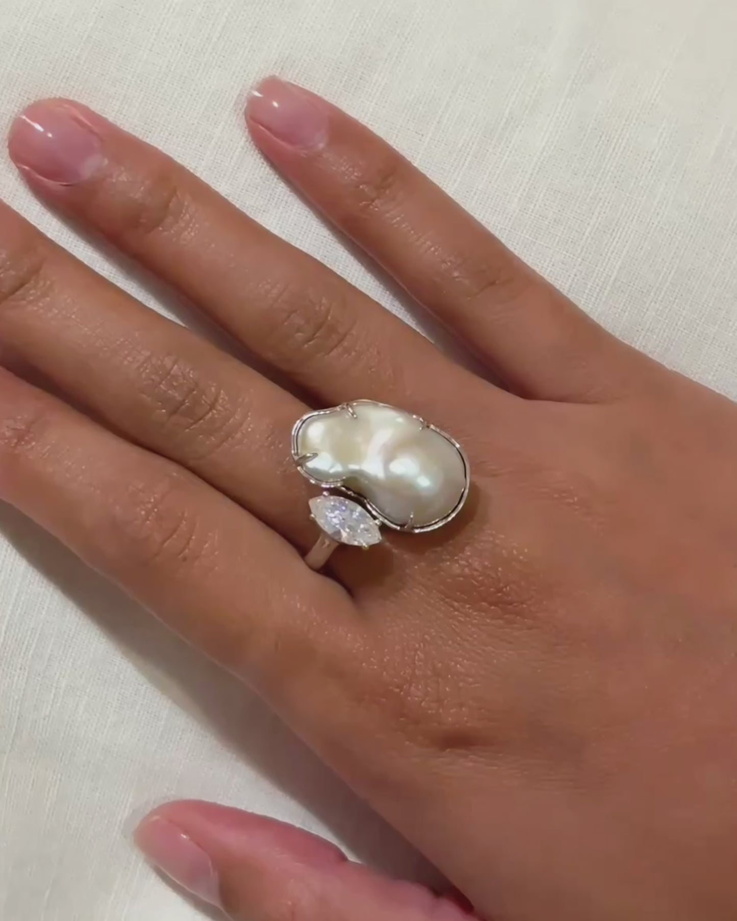 Duality Ring 2.0 – Baroque Pearl and Moissanite
