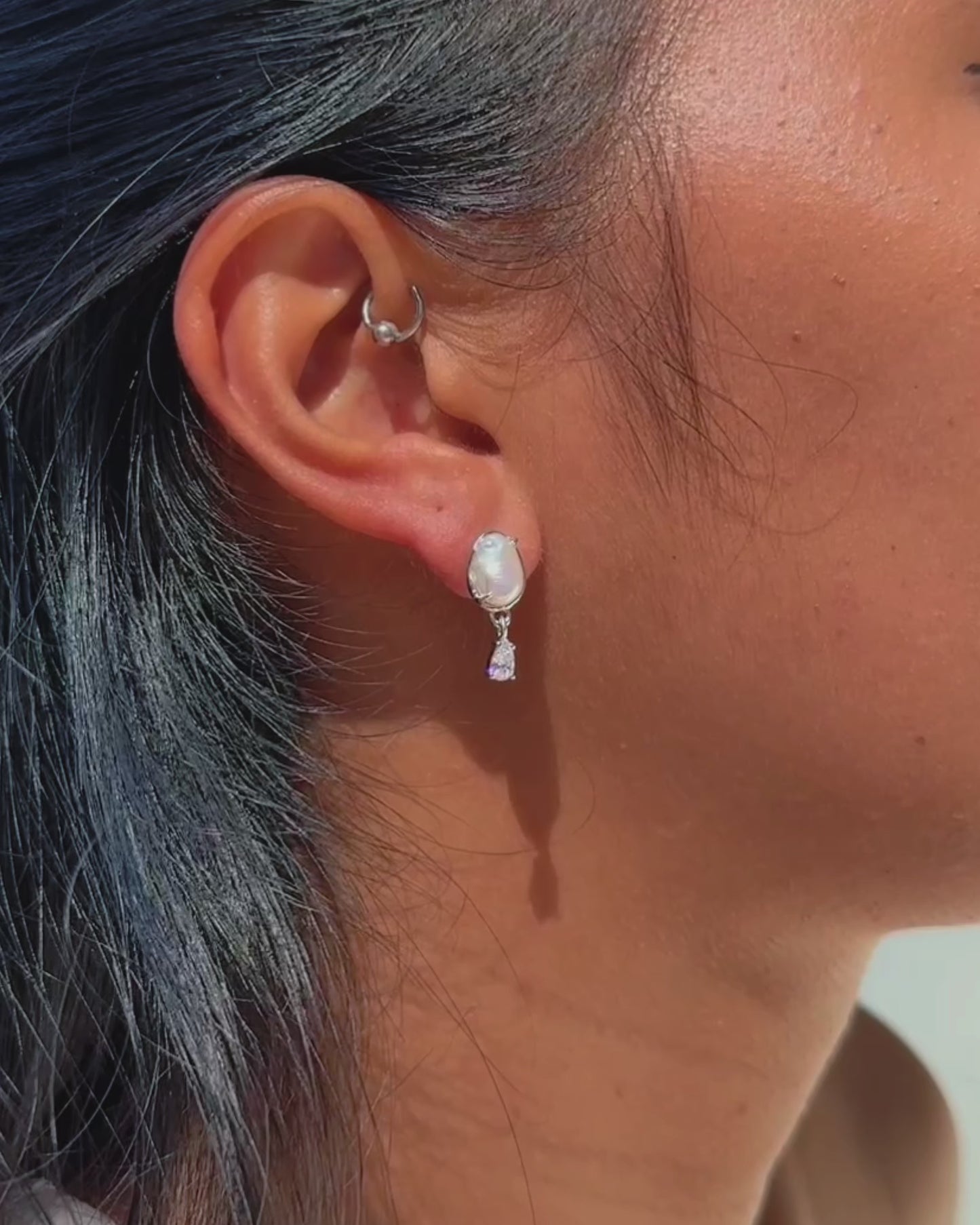 Sirena Petite Drop Earrings with Keshi Pearl & Moissanite