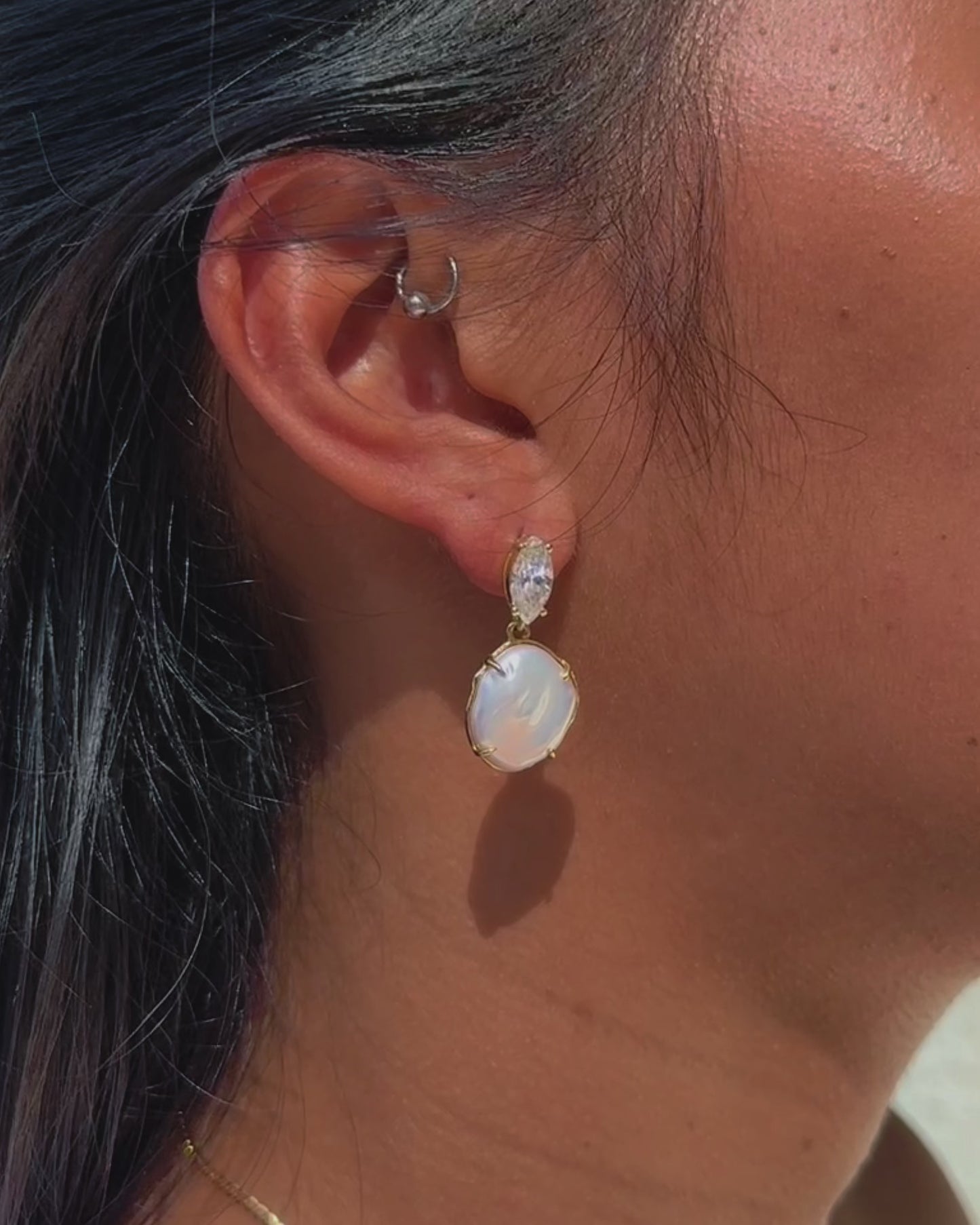 Sirena Drop Earrings with Baroque Pearl & Moissanite