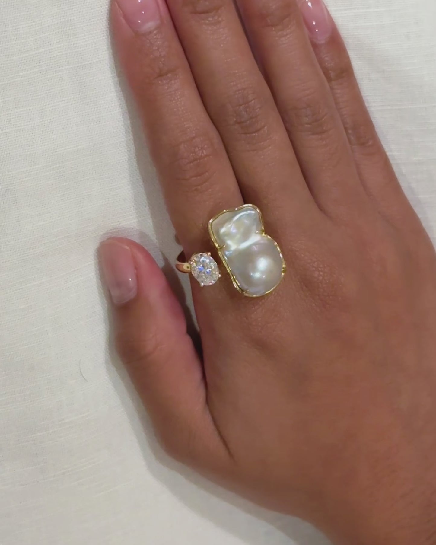 Duality Ring 2.0 – Baroque Pearl and Moissanite