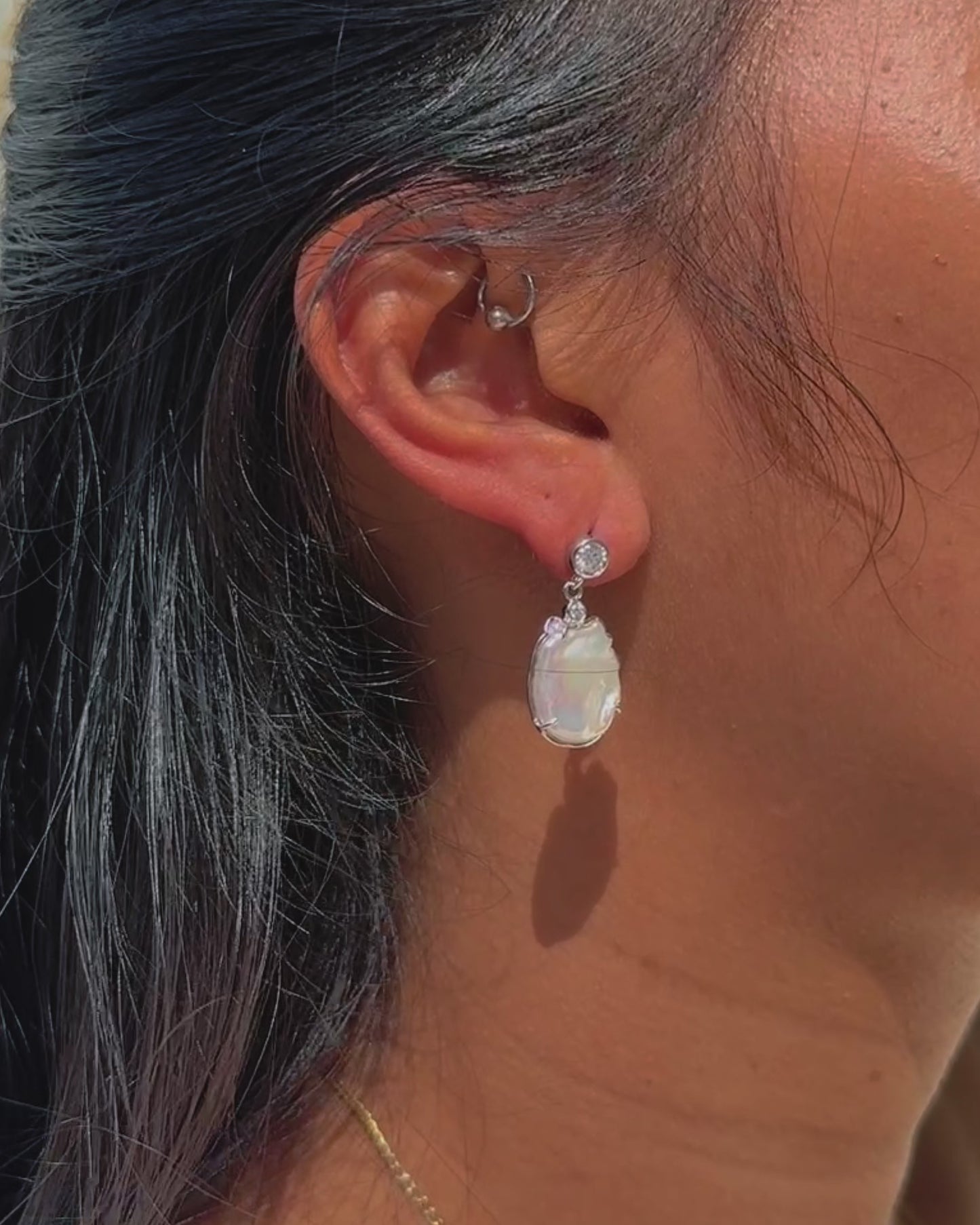 Sirena Drop Earrings with Baroque Pearl & Moissanite