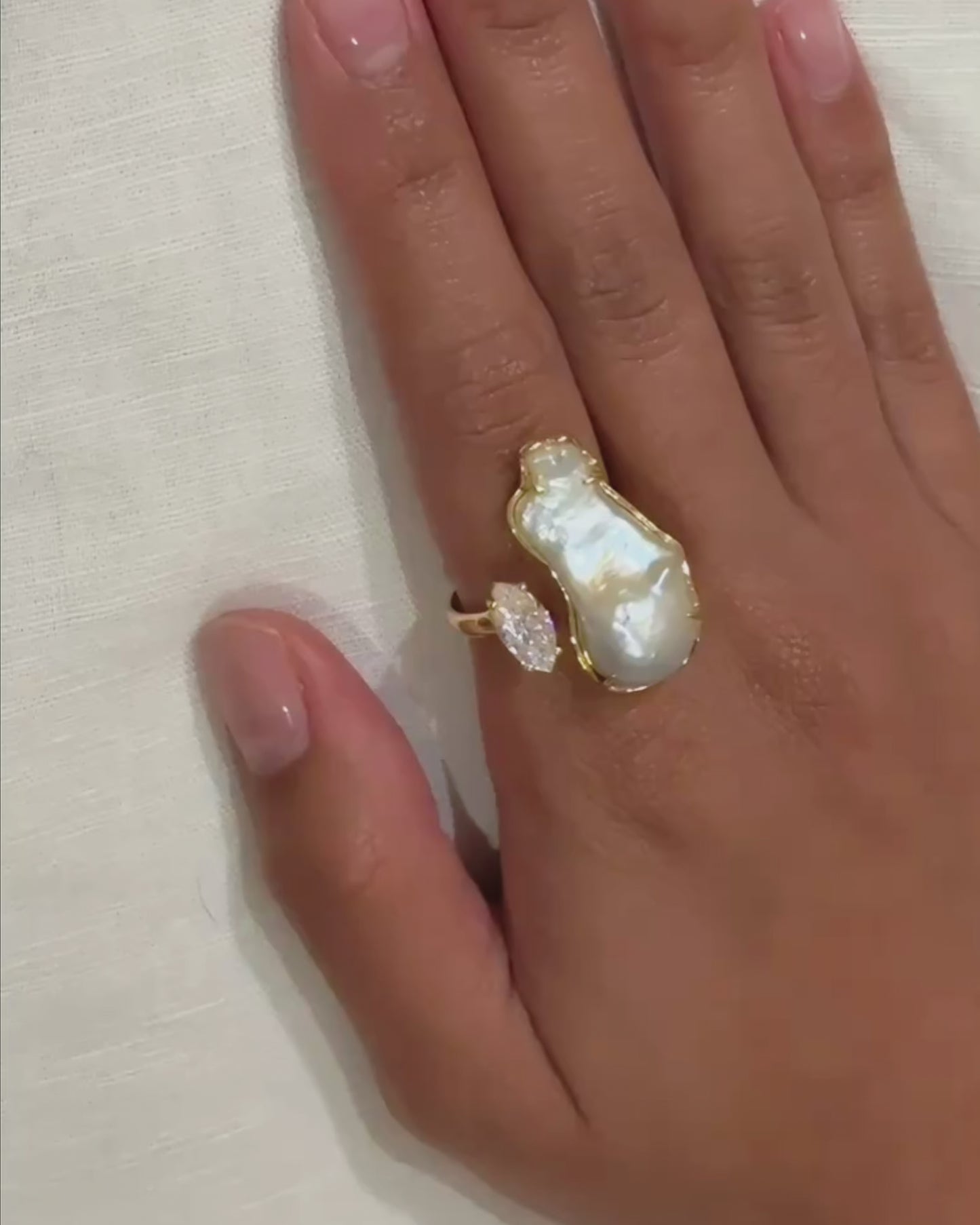 Duality Ring 2.0 – Baroque Pearl and Moissanite