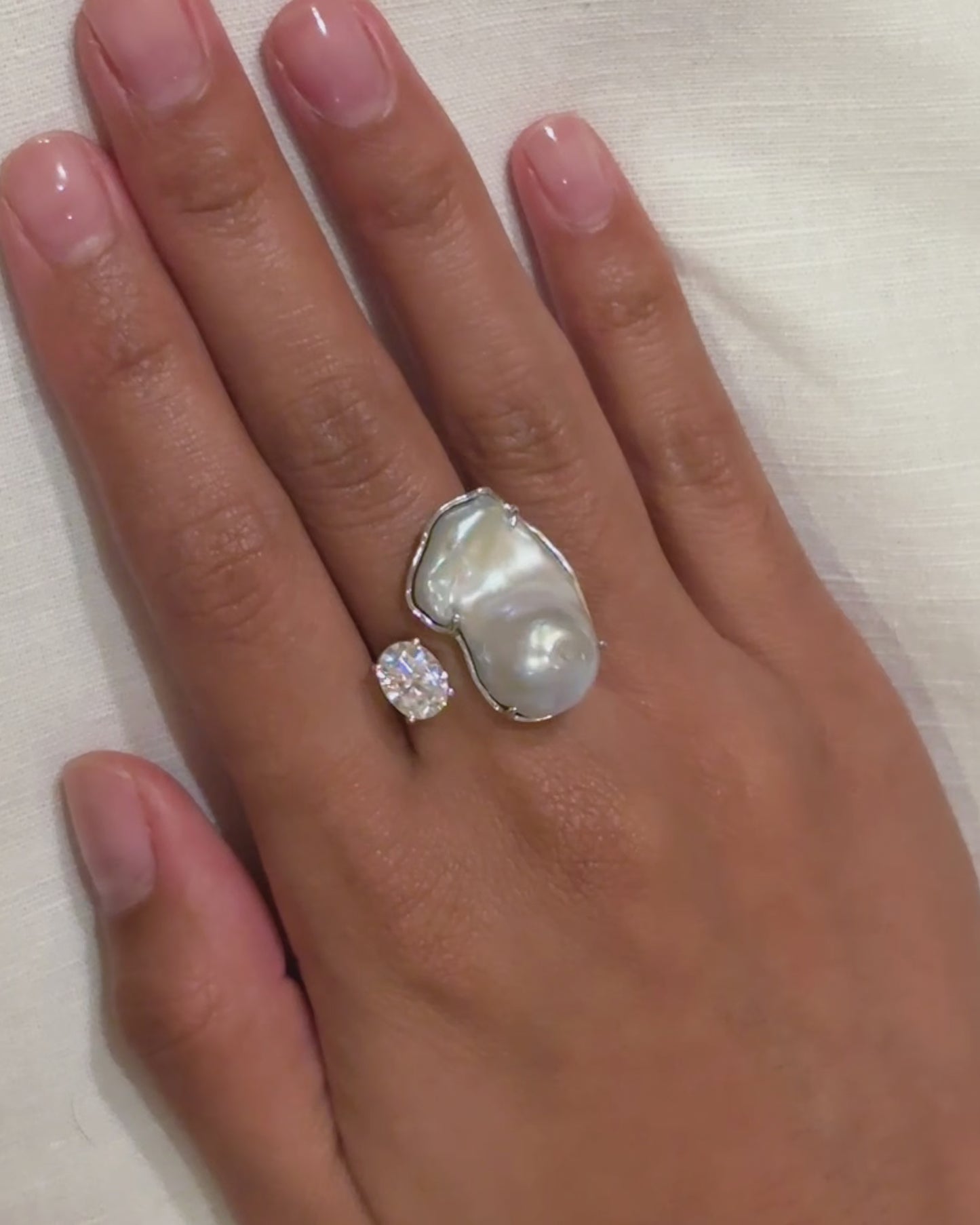 Duality Ring 2.0 – Baroque Pearl and Moissanite
