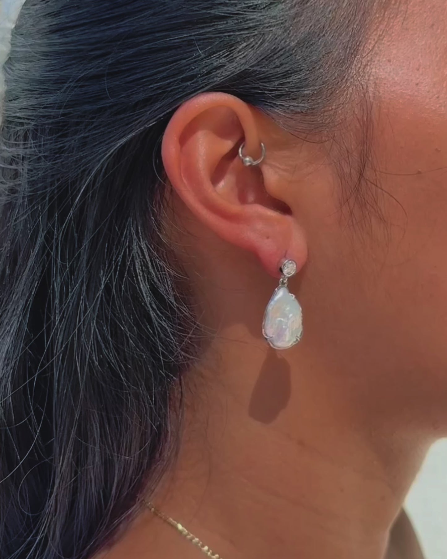 Sirena Drop Earrings with Baroque Pearl & Moissanite