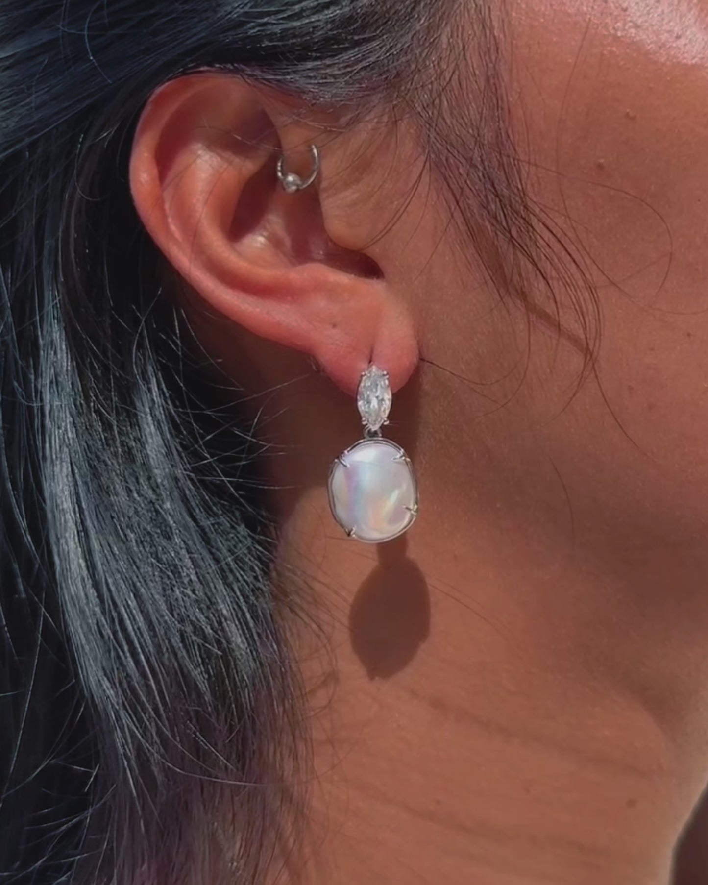 Sirena Drop Earrings with Baroque Pearl & Moissanite