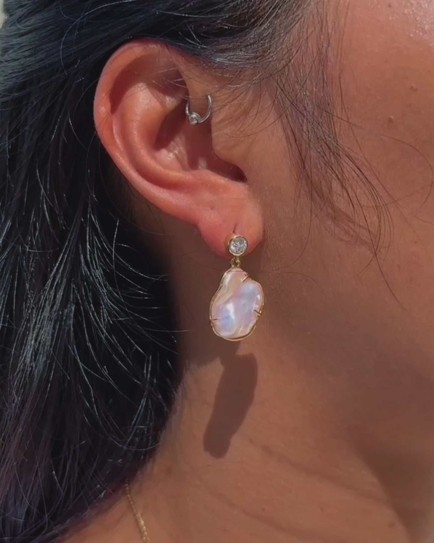 Sirena Drop Earrings with Baroque Pearl & Moissanite