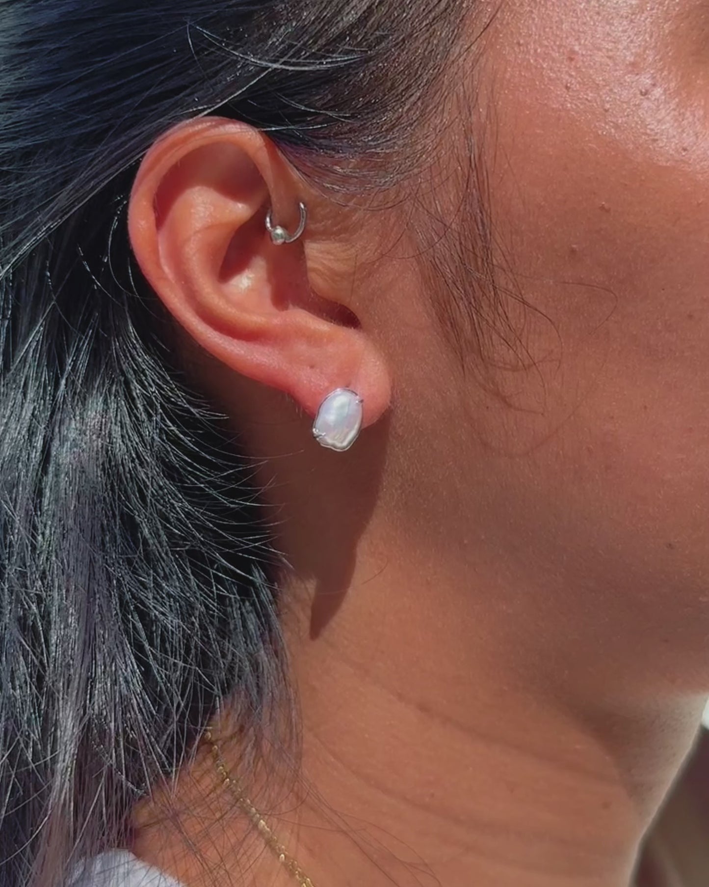 Sirena Petite Stud Earrings with Keshi Pearl