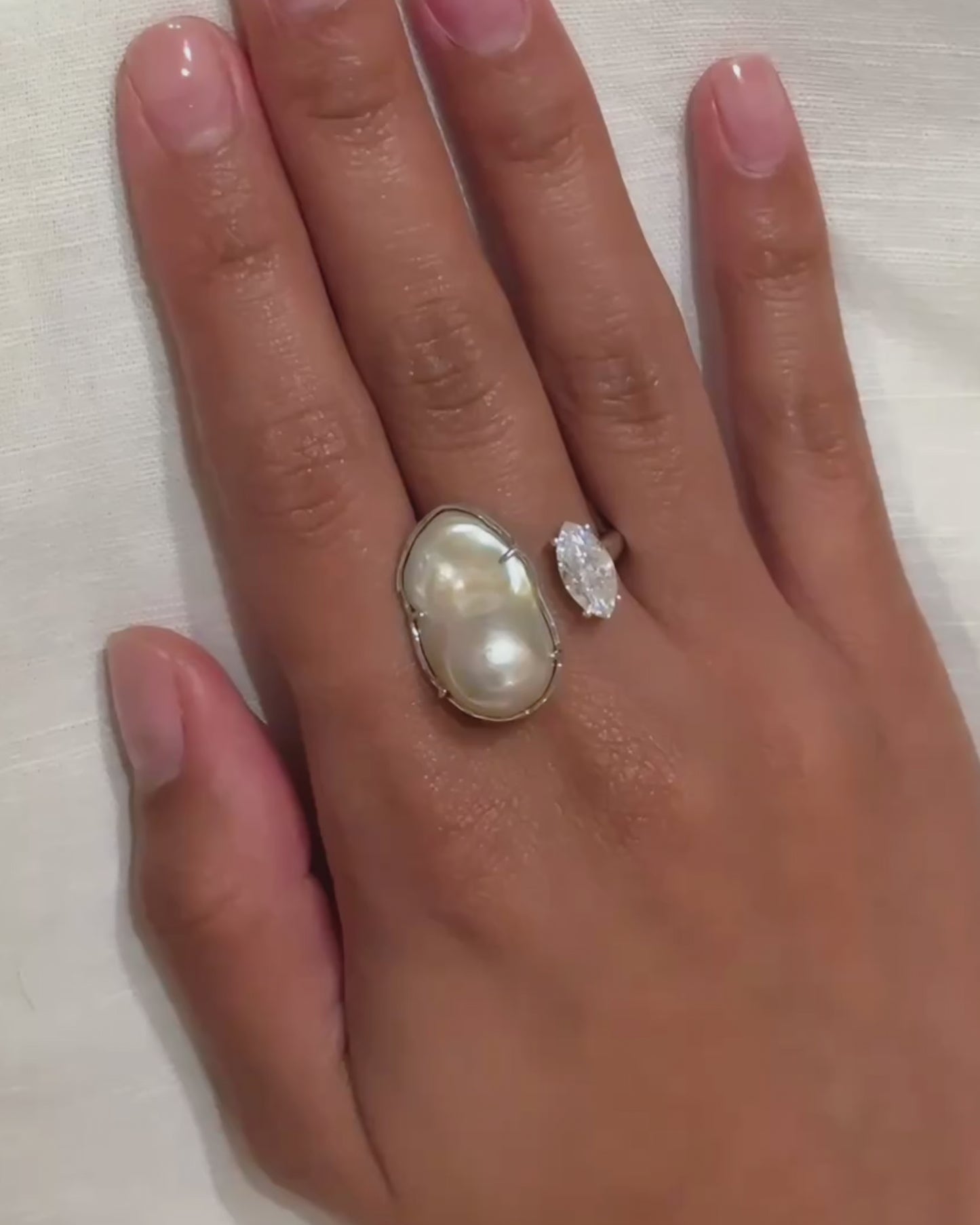 Duality Ring 2.0 – Baroque Pearl and Moissanite