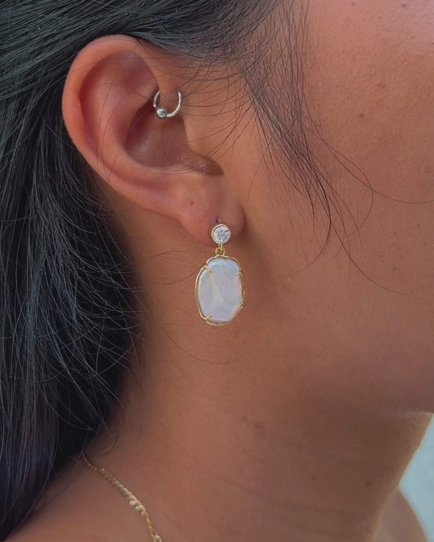 Sirena Drop Earrings with Baroque Pearl & Moissanite