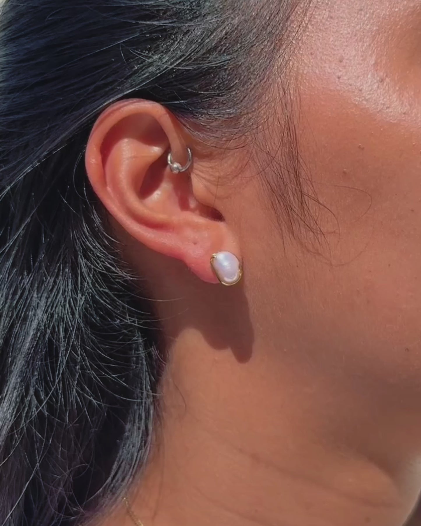 Sirena Petite Stud Earrings with Keshi Pearl