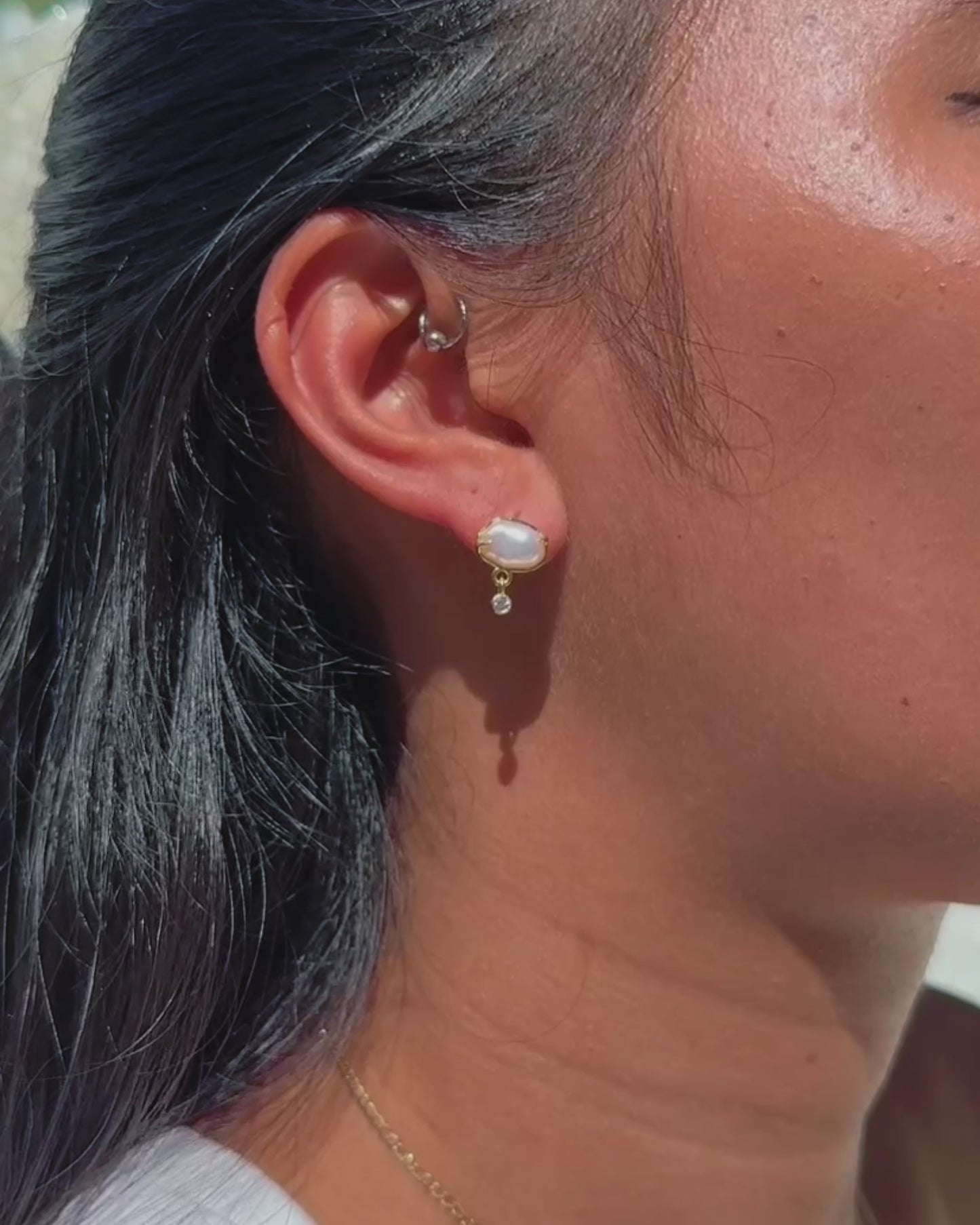 Sirena Petite Drop Earrings with Keshi Pearl & Moissanite