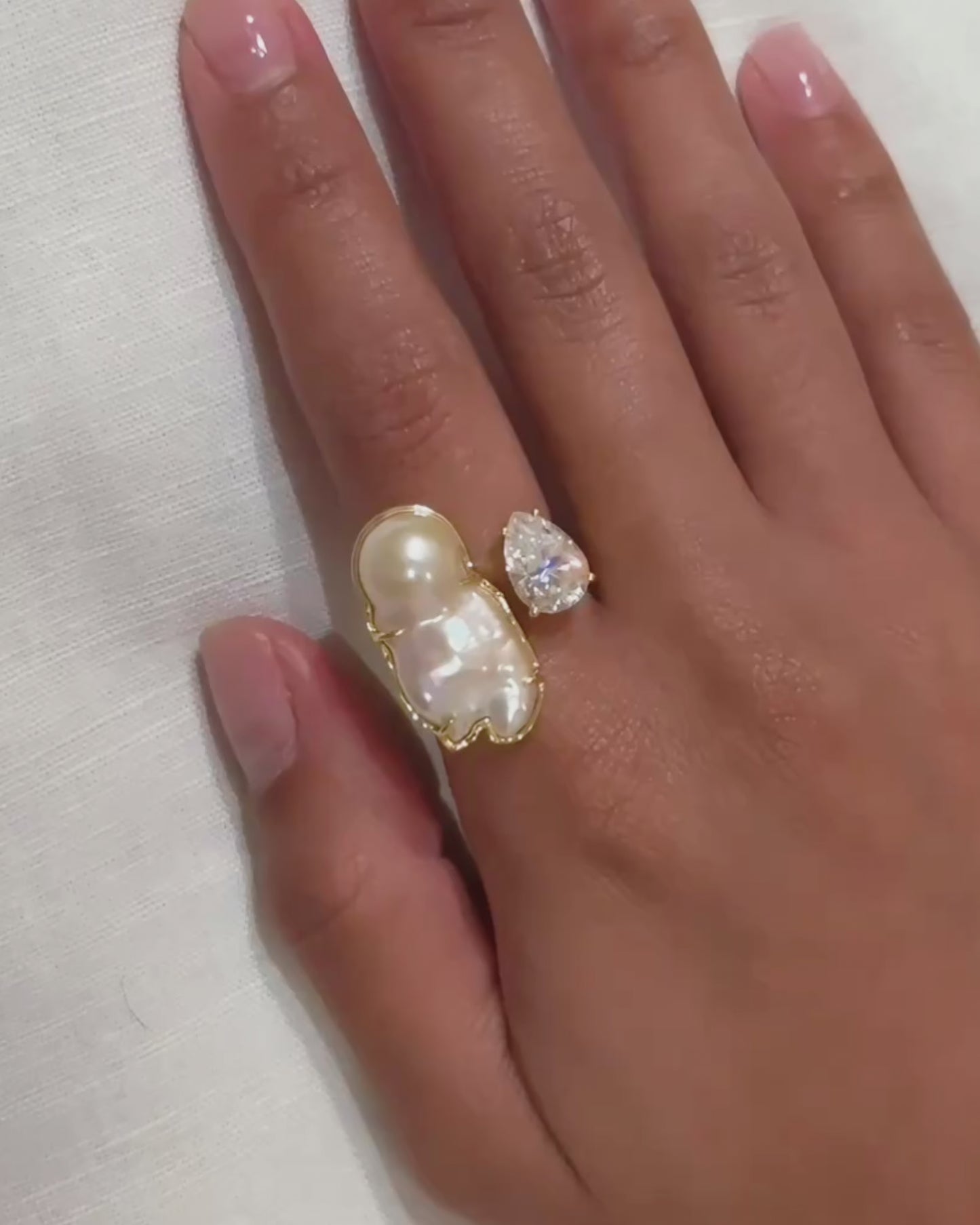 Duality Ring 2.0 – Baroque Pearl and Moissanite