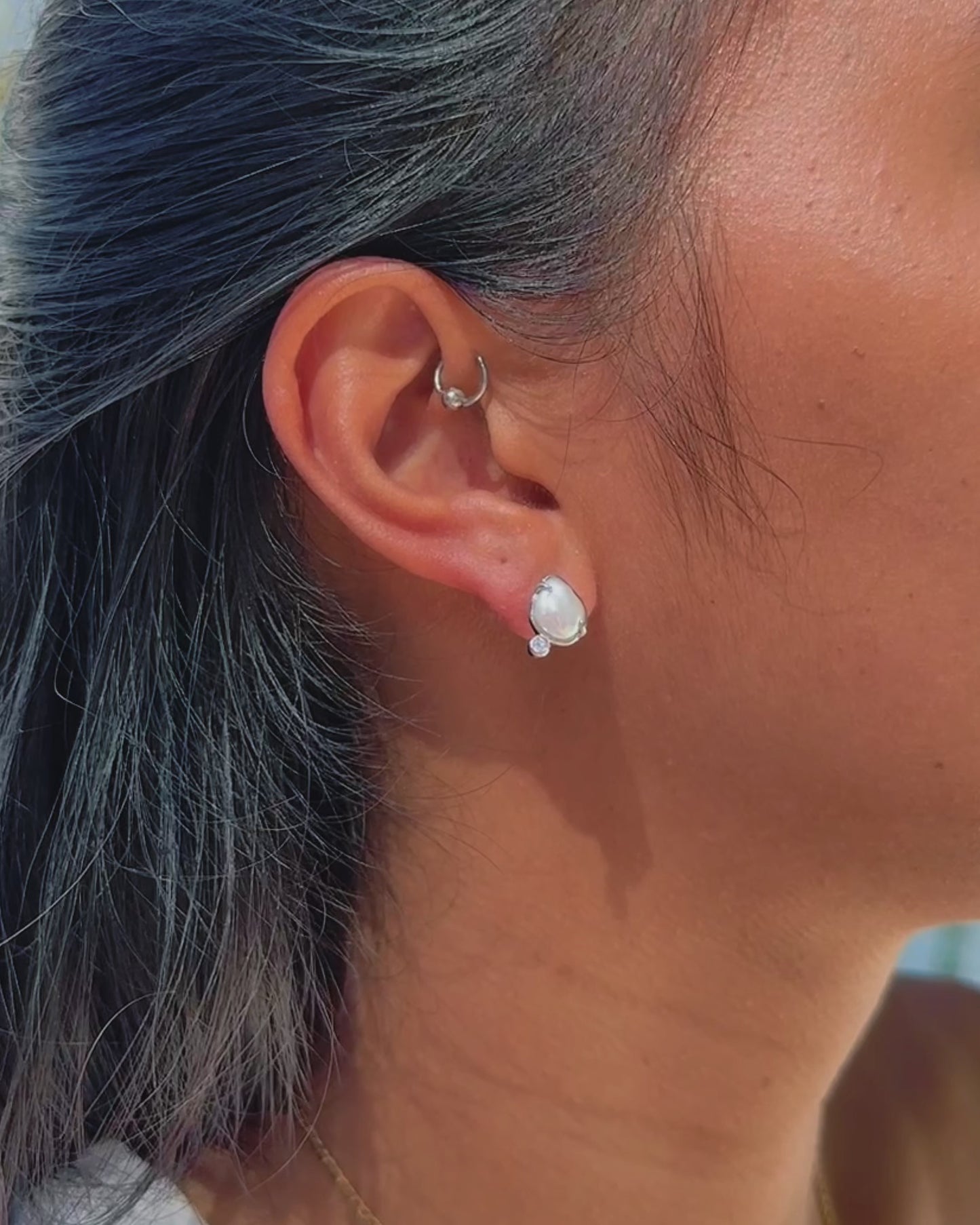 Sirena Petite Stud Earrings with Keshi Pearl & Moissanite