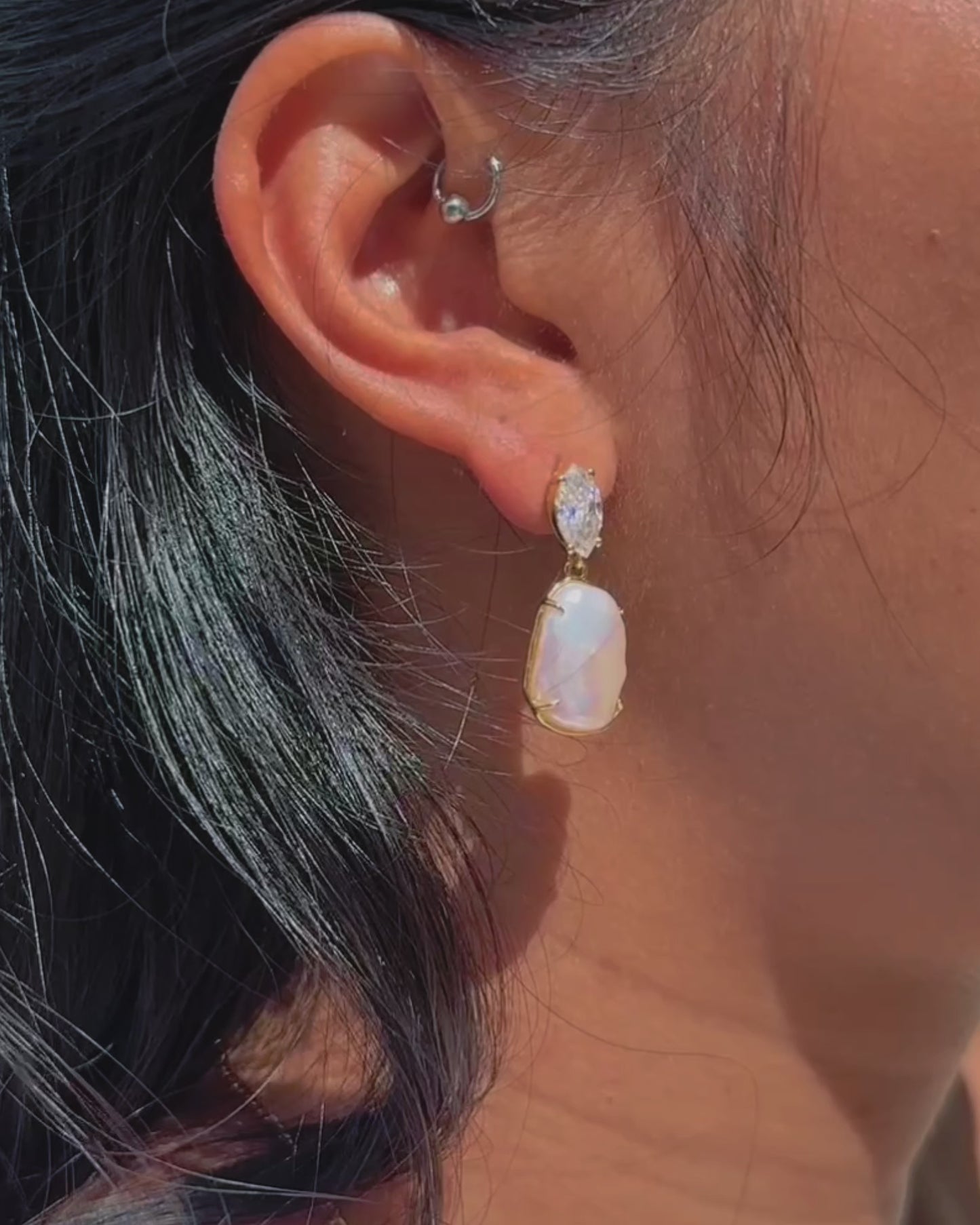 Sirena Drop Earrings with Baroque Pearl & Moissanite