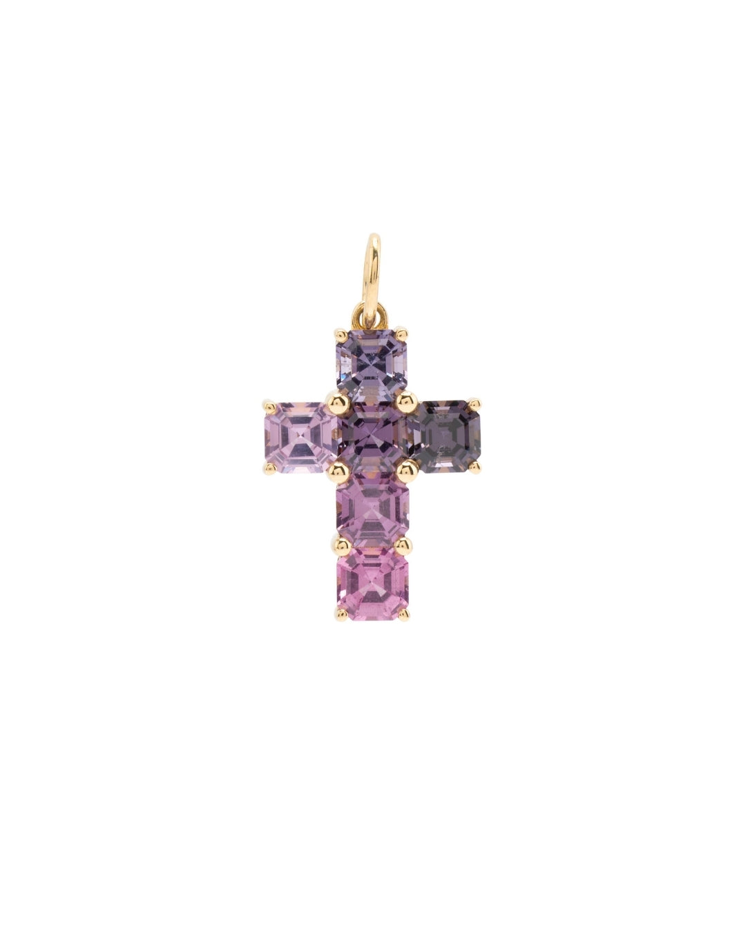 Purple Gradient Spinel Cross Charm in 9K Gold - Antonia Y. Jewelry
