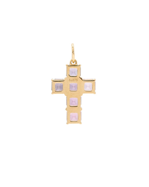 Purple Gradient Spinel Cross Charm in 9K Gold
