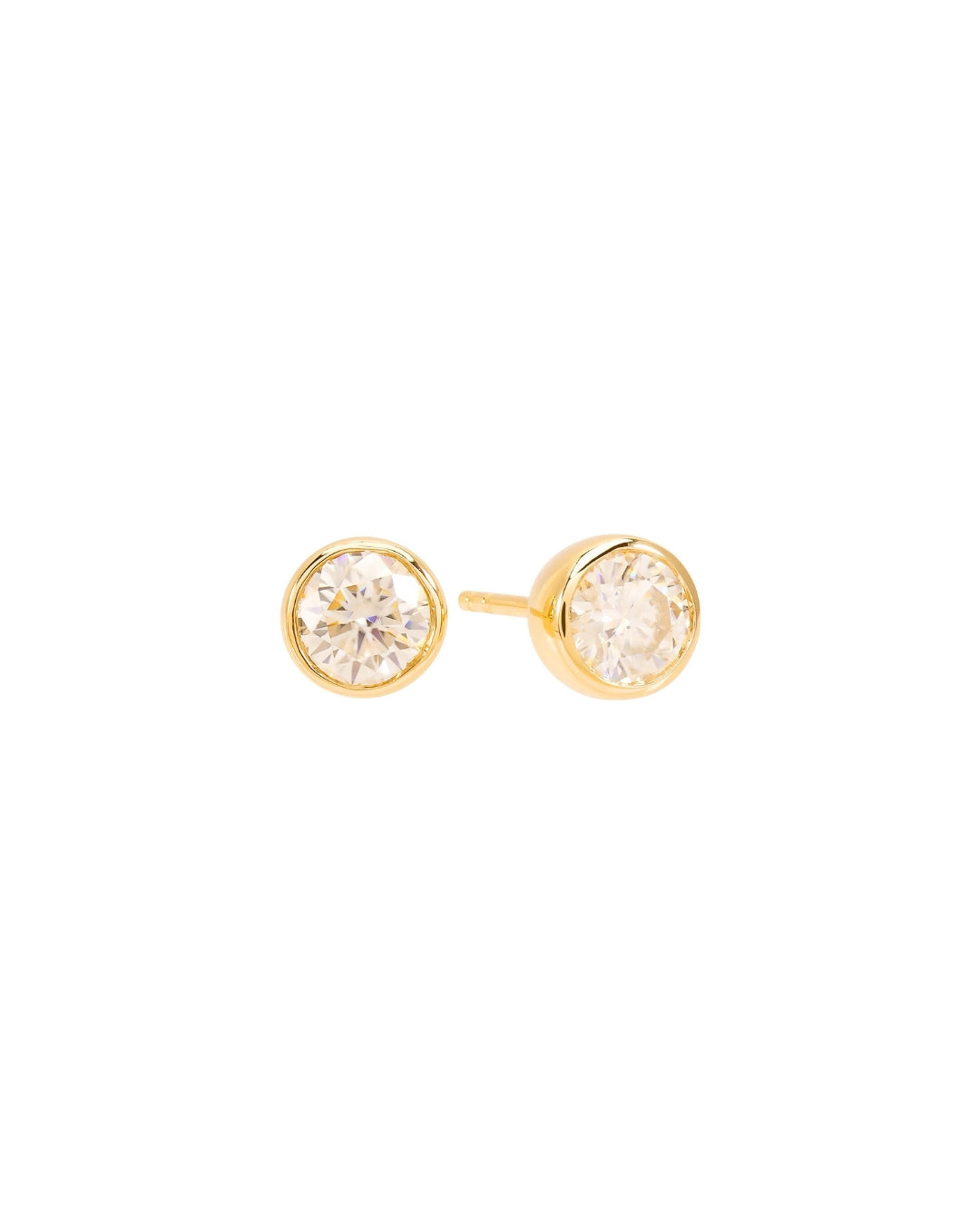 Round Moissanite Earring Studs in 14K Gold - Antonia Y. Jewelry