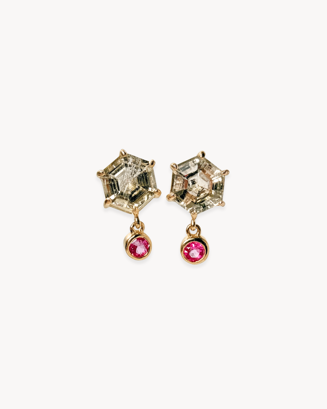 Scapolite & Pink Sapphire Earrings in 14K Gold - Antonia Y. Jewelry
