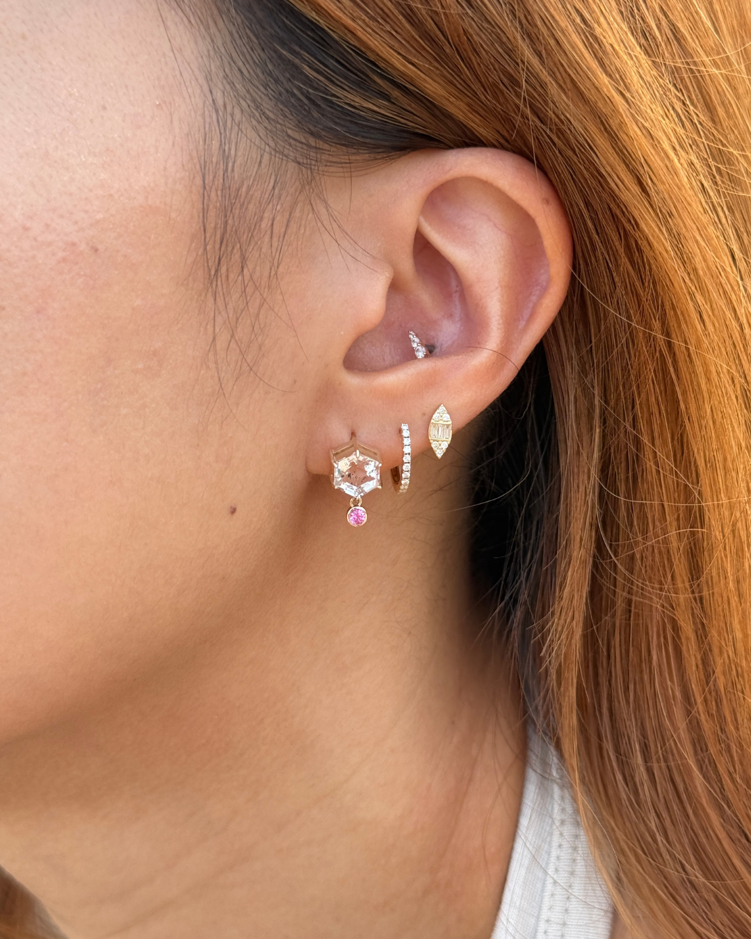 Scapolite & Pink Sapphire Earrings in 14K Gold - Antonia Y. Jewelry