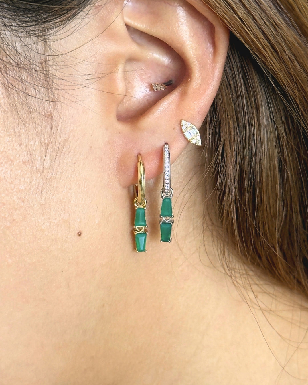 Silas Green Agate Hoops in Silver - Antonia Y. Jewelry