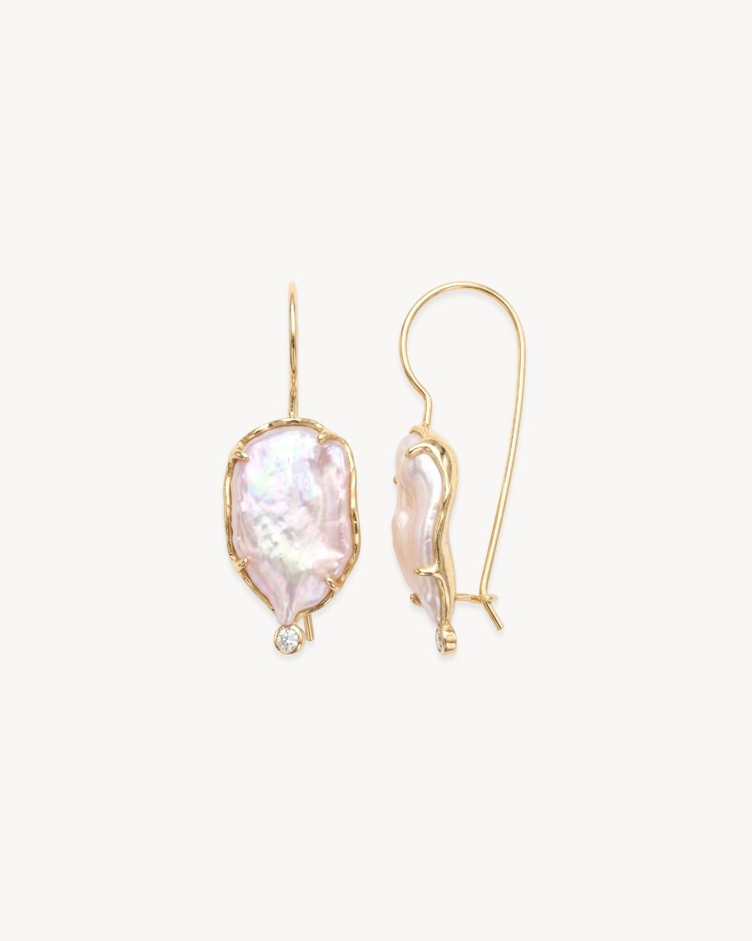 Sirena Hook Earrings with Baroque Pearl & Moissanite - Antonia Y. Jewelry