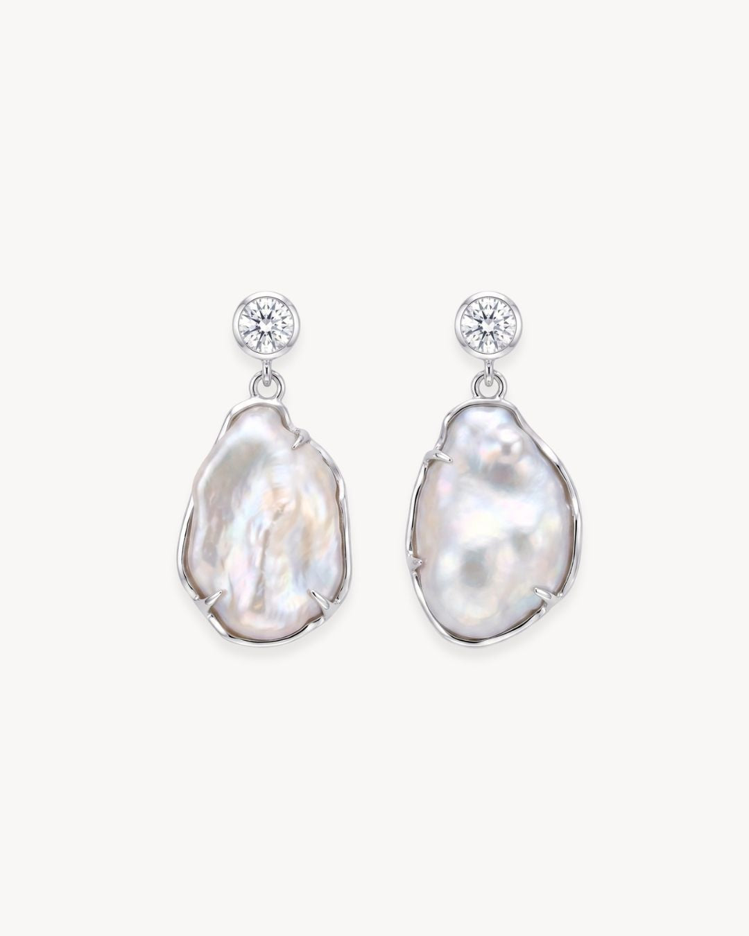 Sirena Drop Earrings with Baroque Pearl & Moissanite - Antonia Y. Jewelry