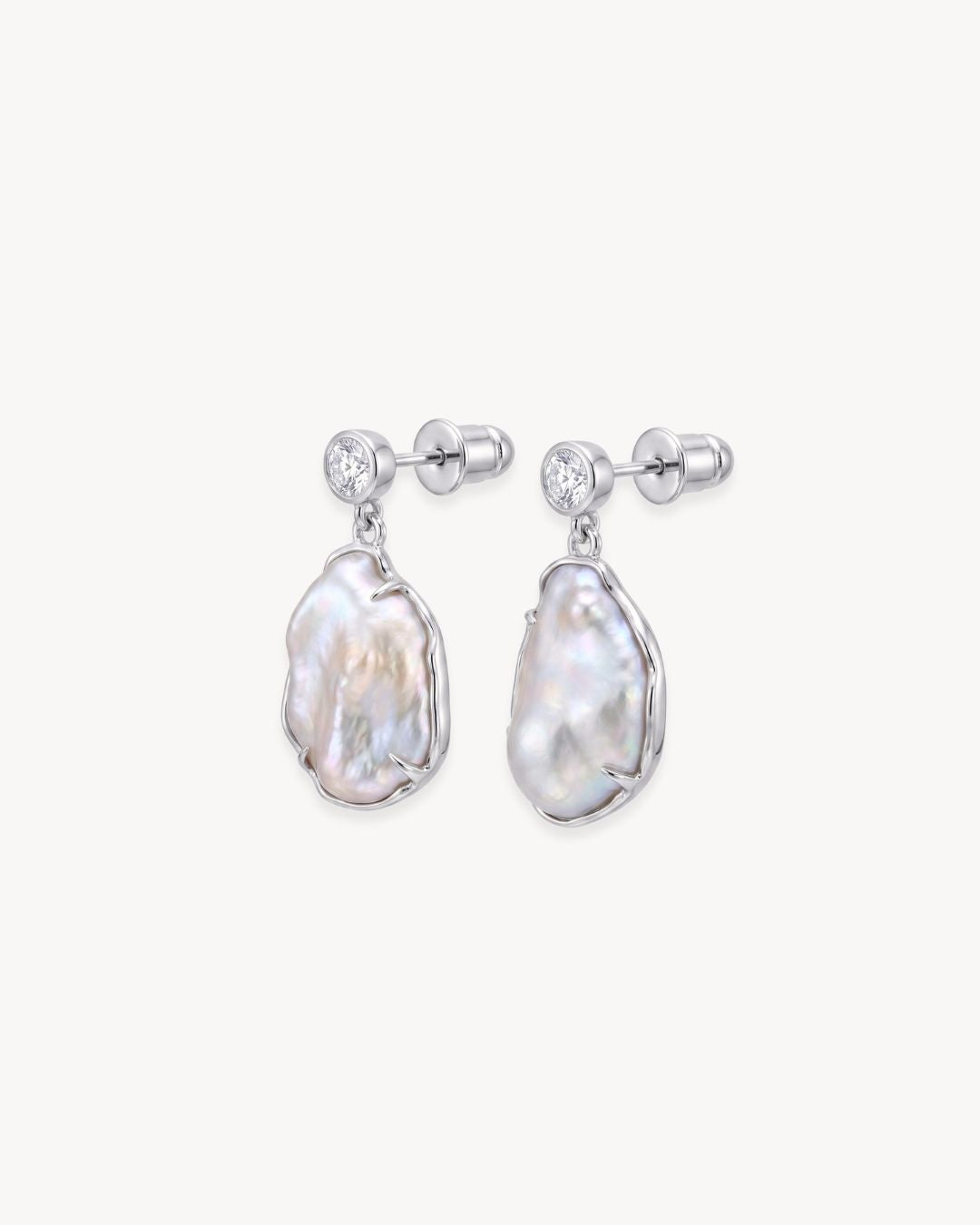 Sirena Drop Earrings with Baroque Pearl & Moissanite - Antonia Y. Jewelry