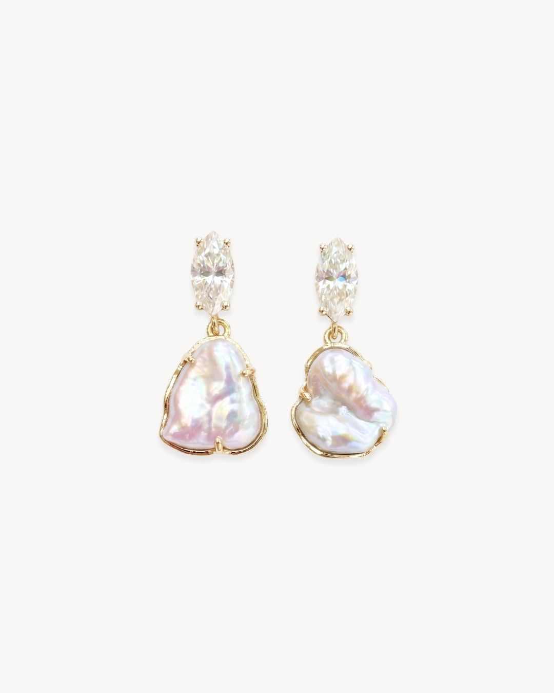 Sirena Drop Earrings with Baroque Pearl & Moissanite - Antonia Y. Jewelry