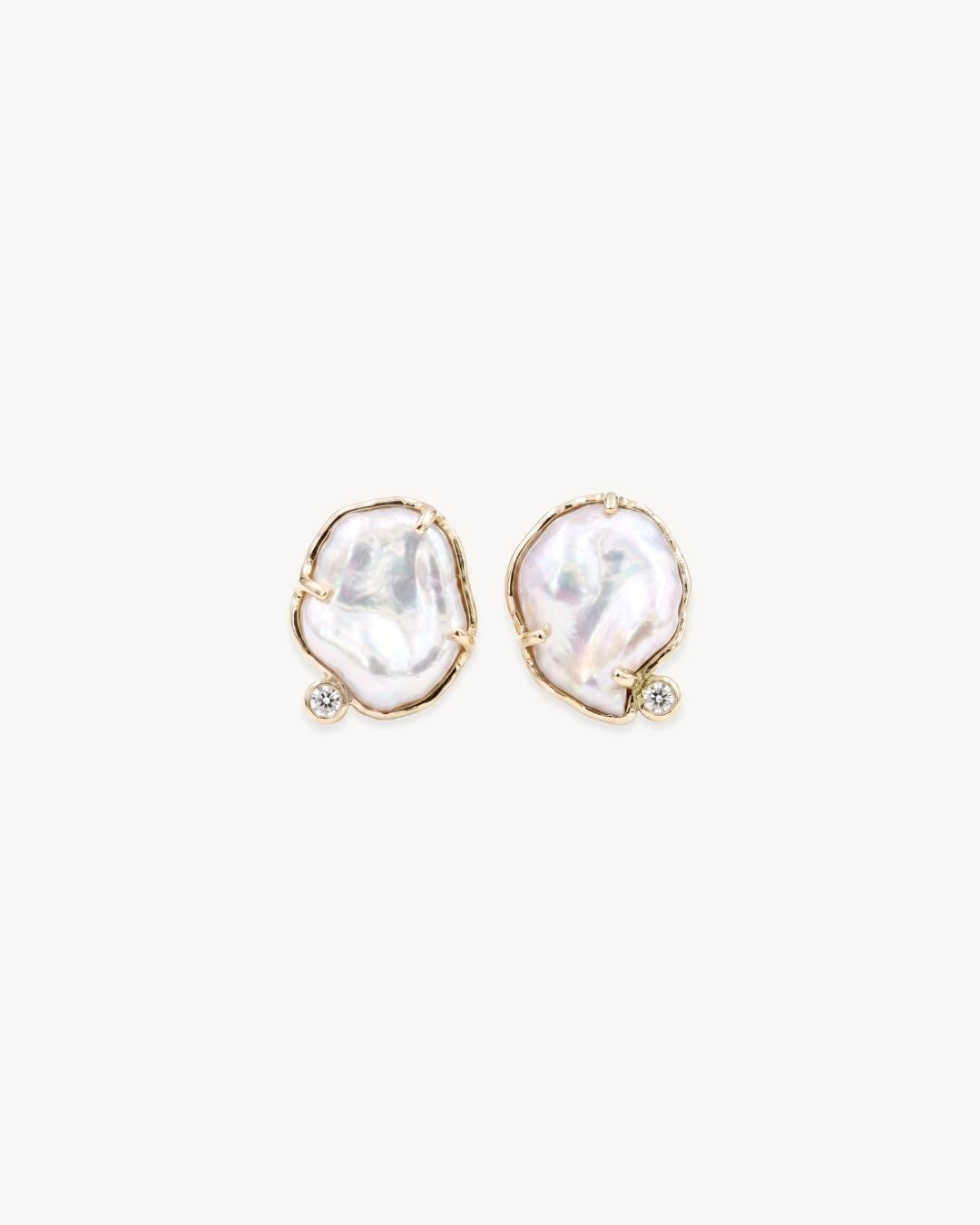Sirena Stud Earrings with Baroque Pearl & Moissanite - Antonia Y. Jewelry