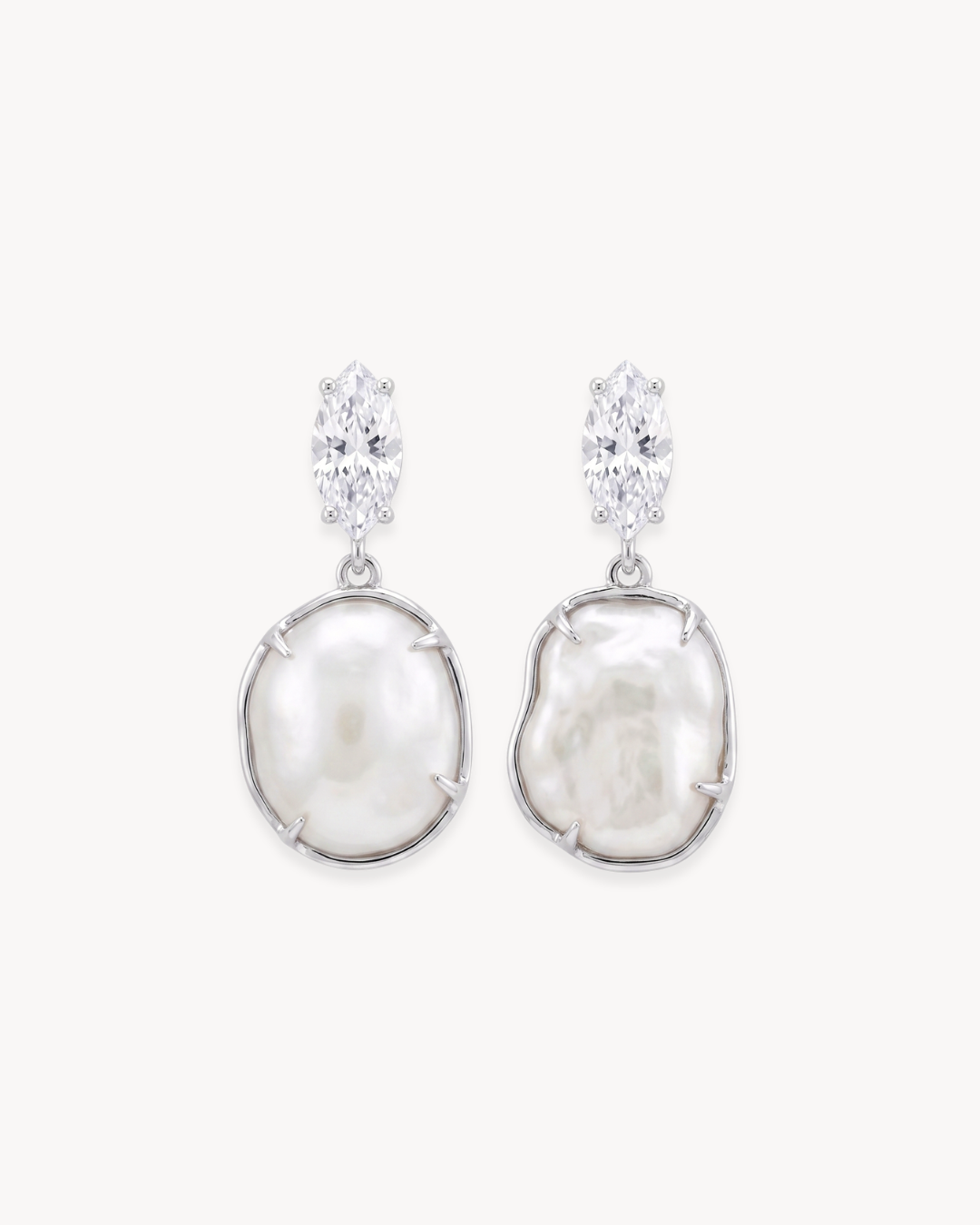 Sirena Drop Earrings with Baroque Pearl & Moissanite - Antonia Y. Jewelry