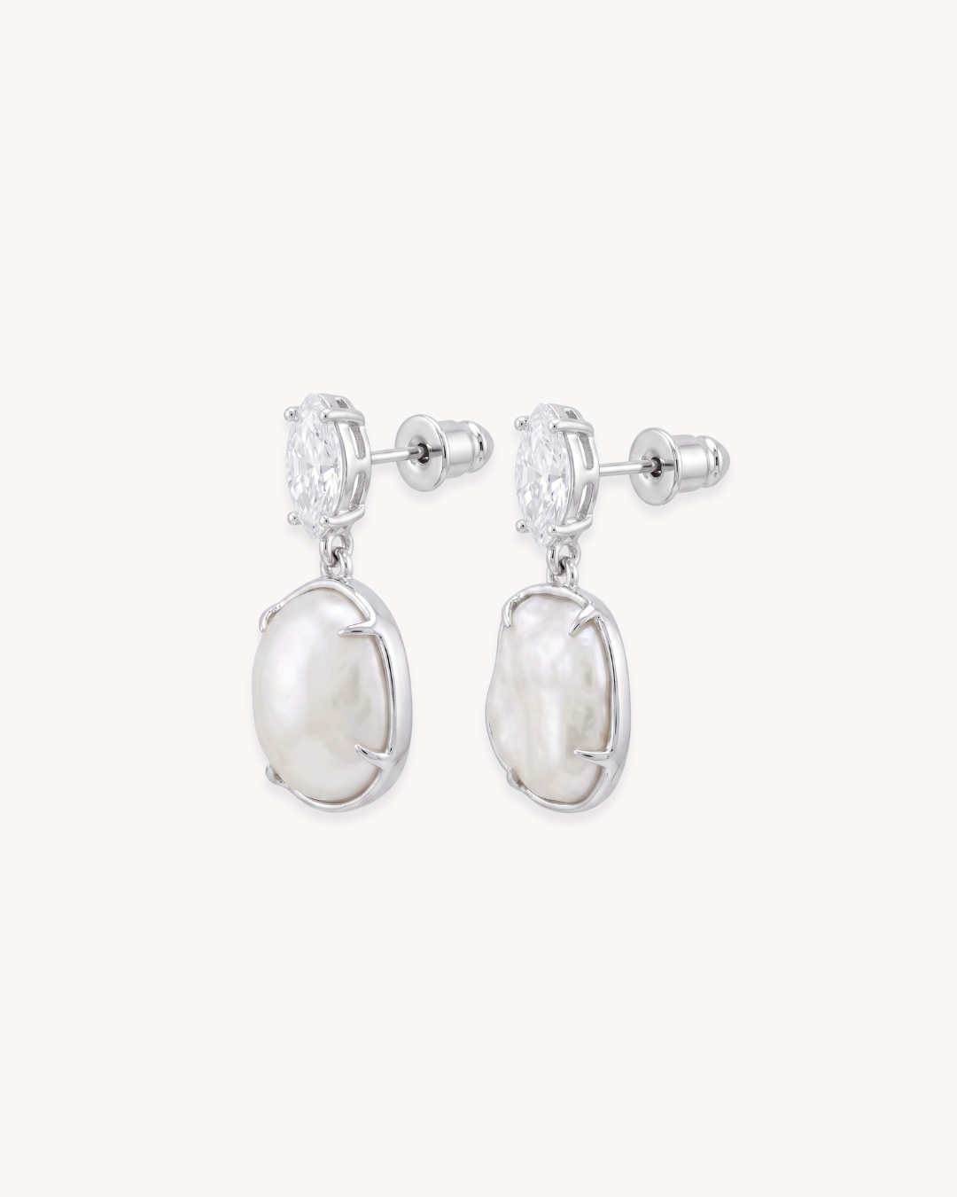 Sirena Drop Earrings with Baroque Pearl & Moissanite - Antonia Y. Jewelry