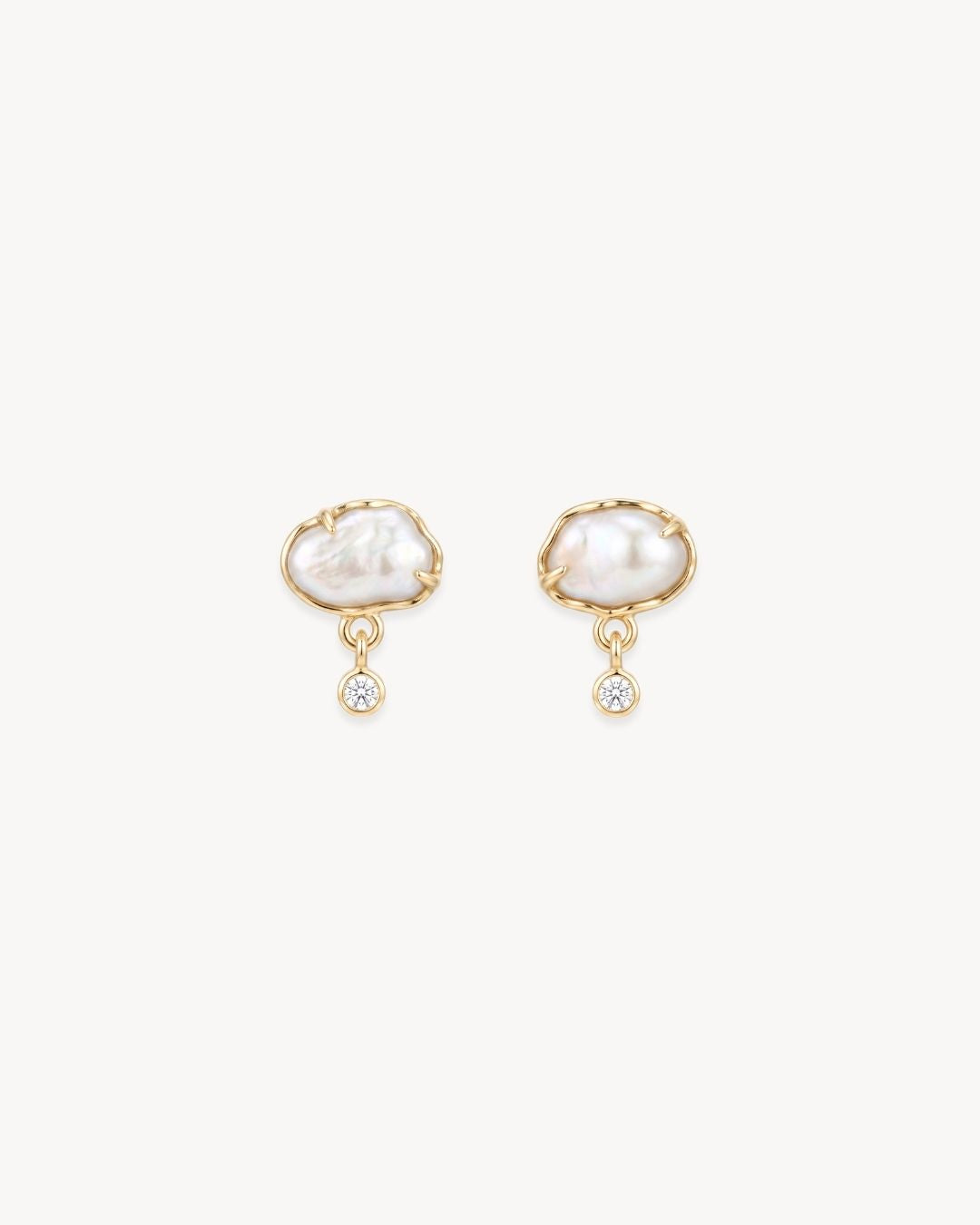 Sirena Petite Drop Earrings with Baroque Pearl & Moissanite - Antonia Y. Jewelry