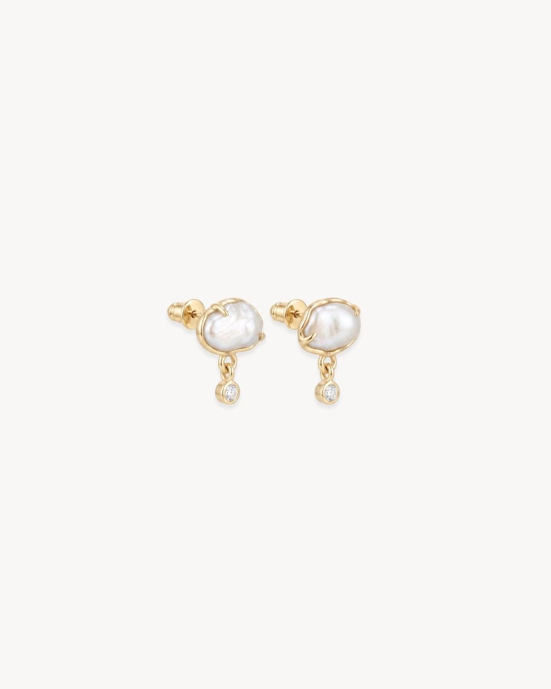 Sirena Petite Drop Earrings with Baroque Pearl & Moissanite - Antonia Y. Jewelry