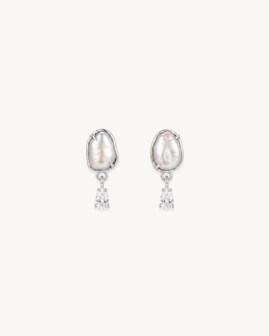 Sirena Petite Drop Earrings with Baroque Pearl & Moissanite - Antonia Y. Jewelry
