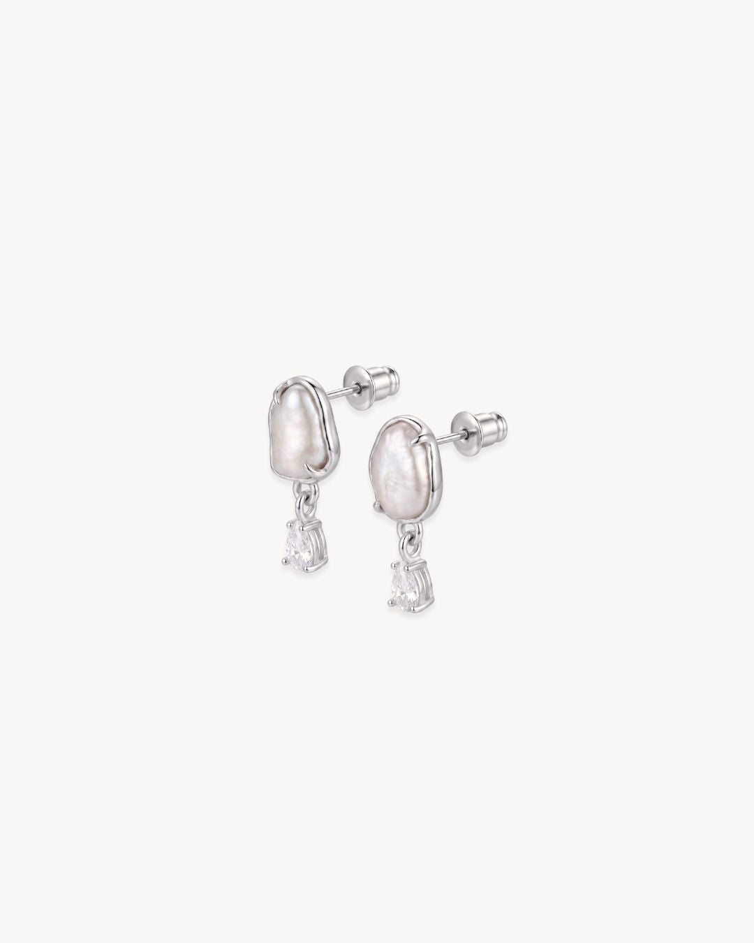 Sirena Petite Drop Earrings with Baroque Pearl & Moissanite - Antonia Y. Jewelry