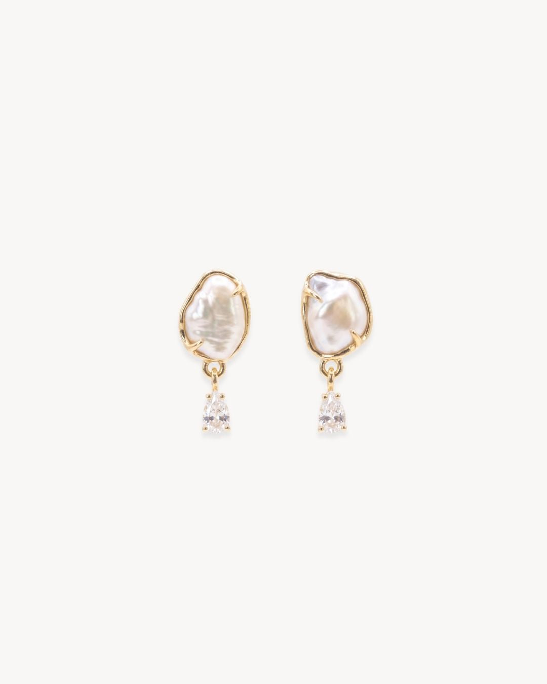 Sirena Petite Drop Earrings with Baroque Pearl & Moissanite - Antonia Y. Jewelry