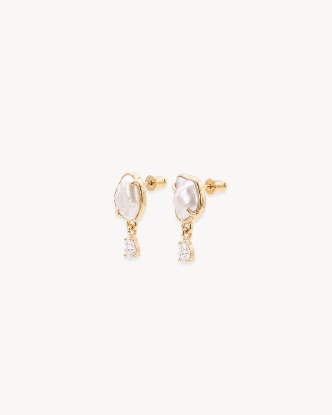 Sirena Petite Drop Earrings with Baroque Pearl & Moissanite - Antonia Y. Jewelry