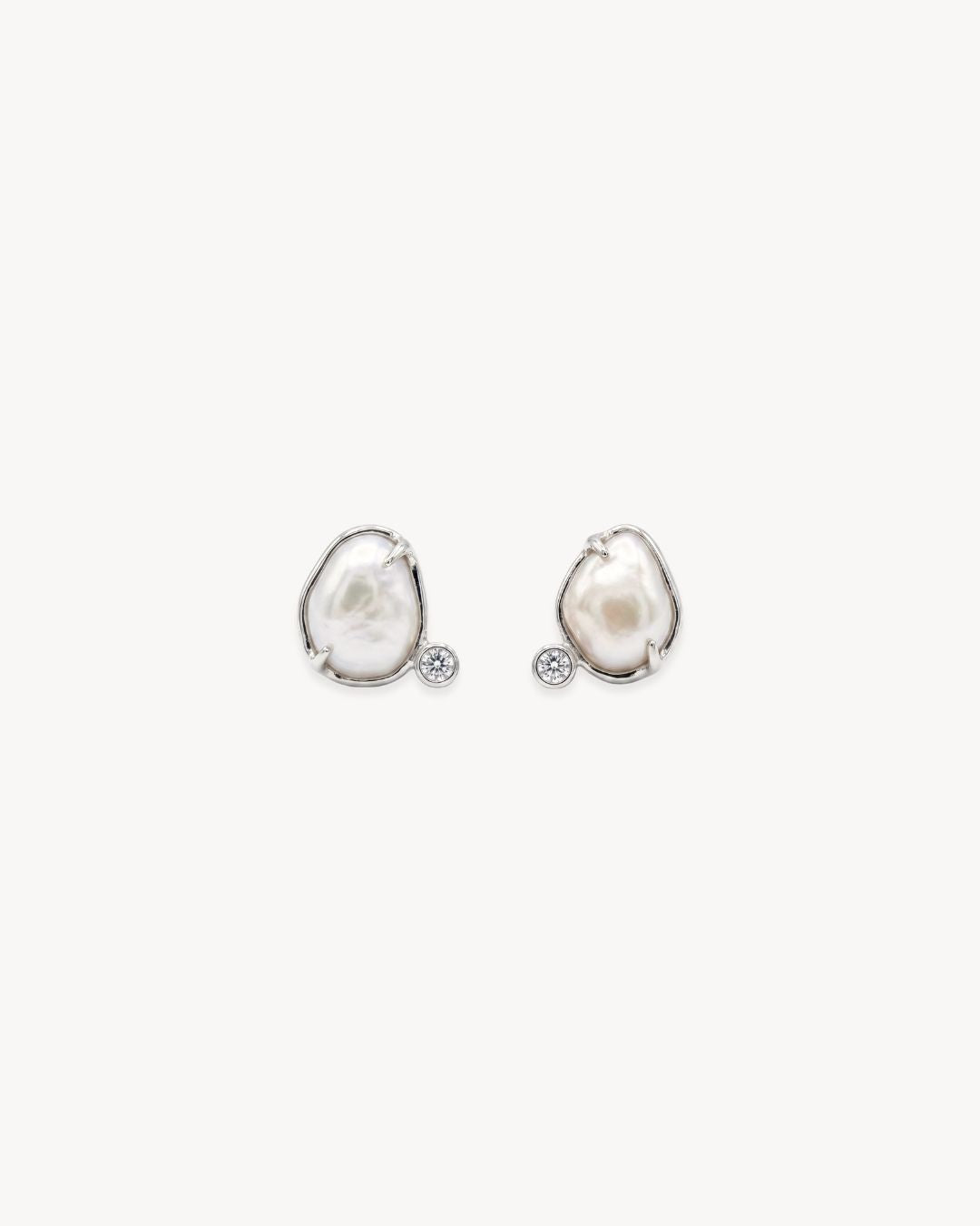 Sirena Petite Stud Earrings with Baroque Pearl & Moissanite - Antonia Y. Jewelry