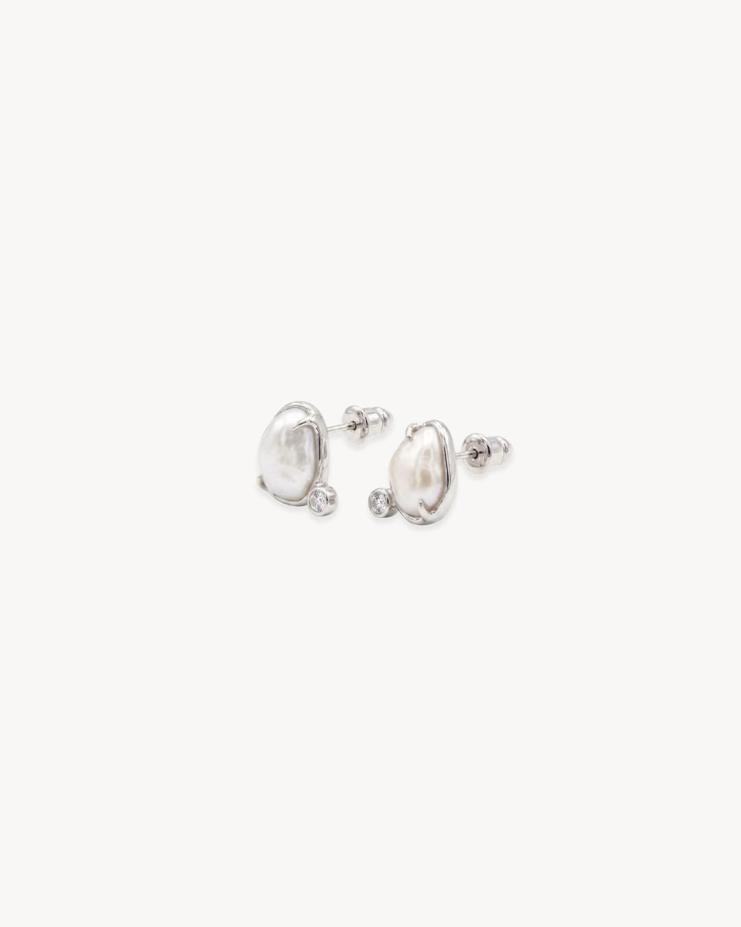 Sirena Petite Stud Earrings with Baroque Pearl & Moissanite - Antonia Y. Jewelry