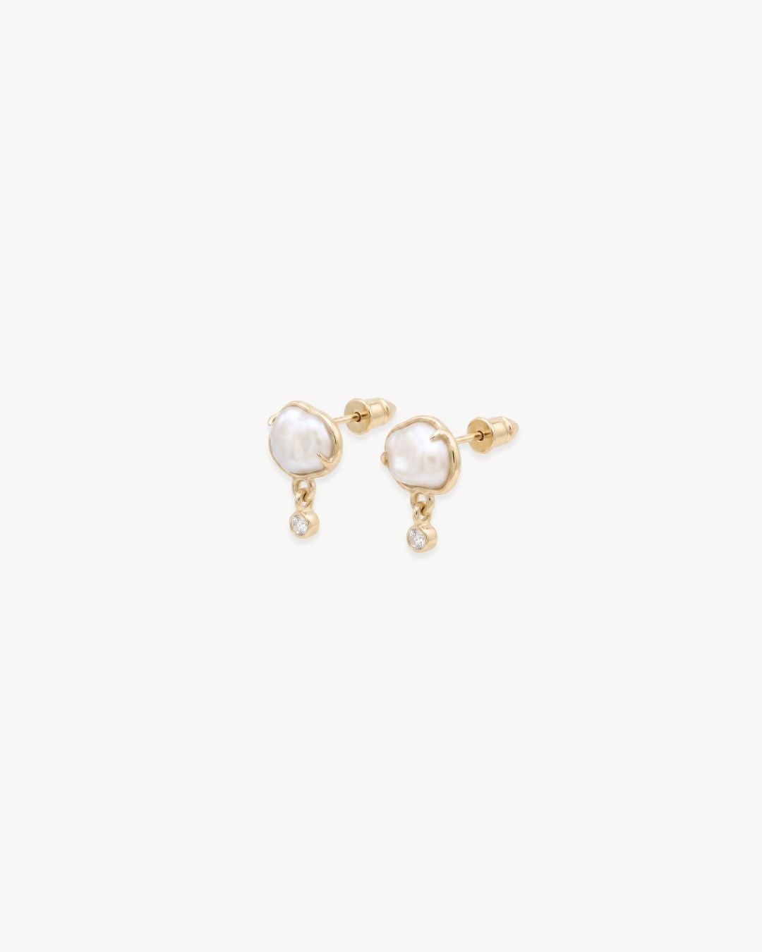 Sirena Petite Drop Earrings with Baroque Pearl & Moissanite - Antonia Y. Jewelry