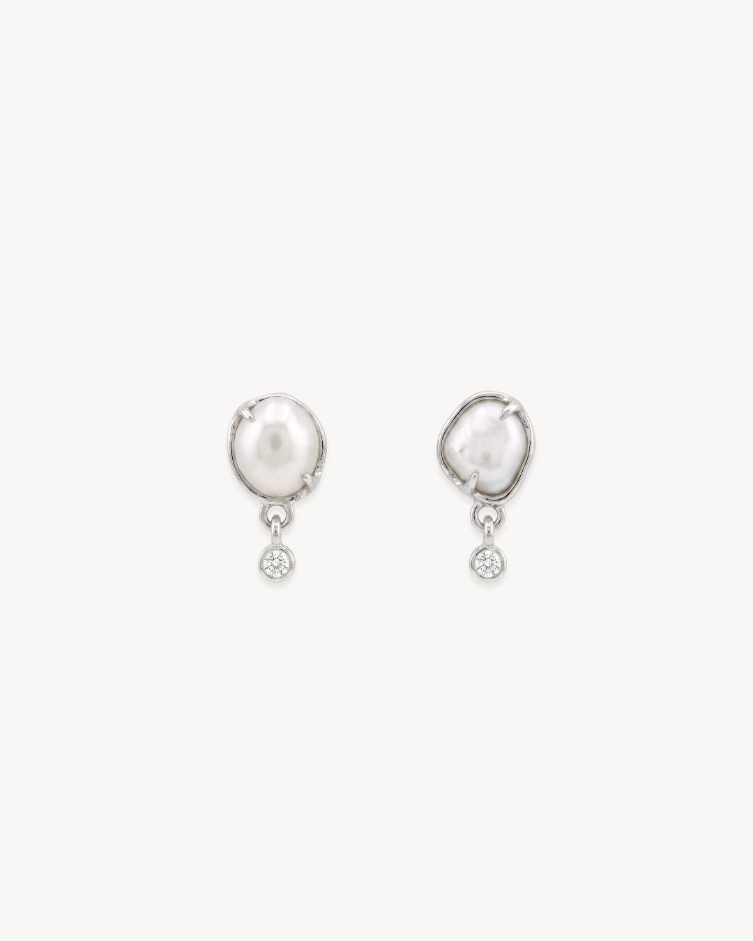 Sirena Petite Drop Earrings with Baroque Pearl & Moissanite - Antonia Y. Jewelry
