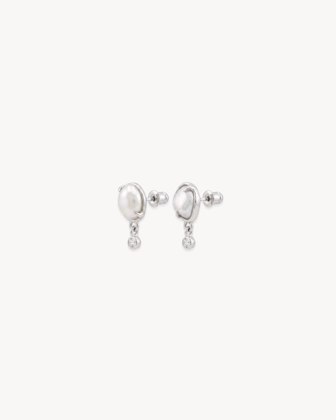 Sirena Petite Drop Earrings with Baroque Pearl & Moissanite - Antonia Y. Jewelry