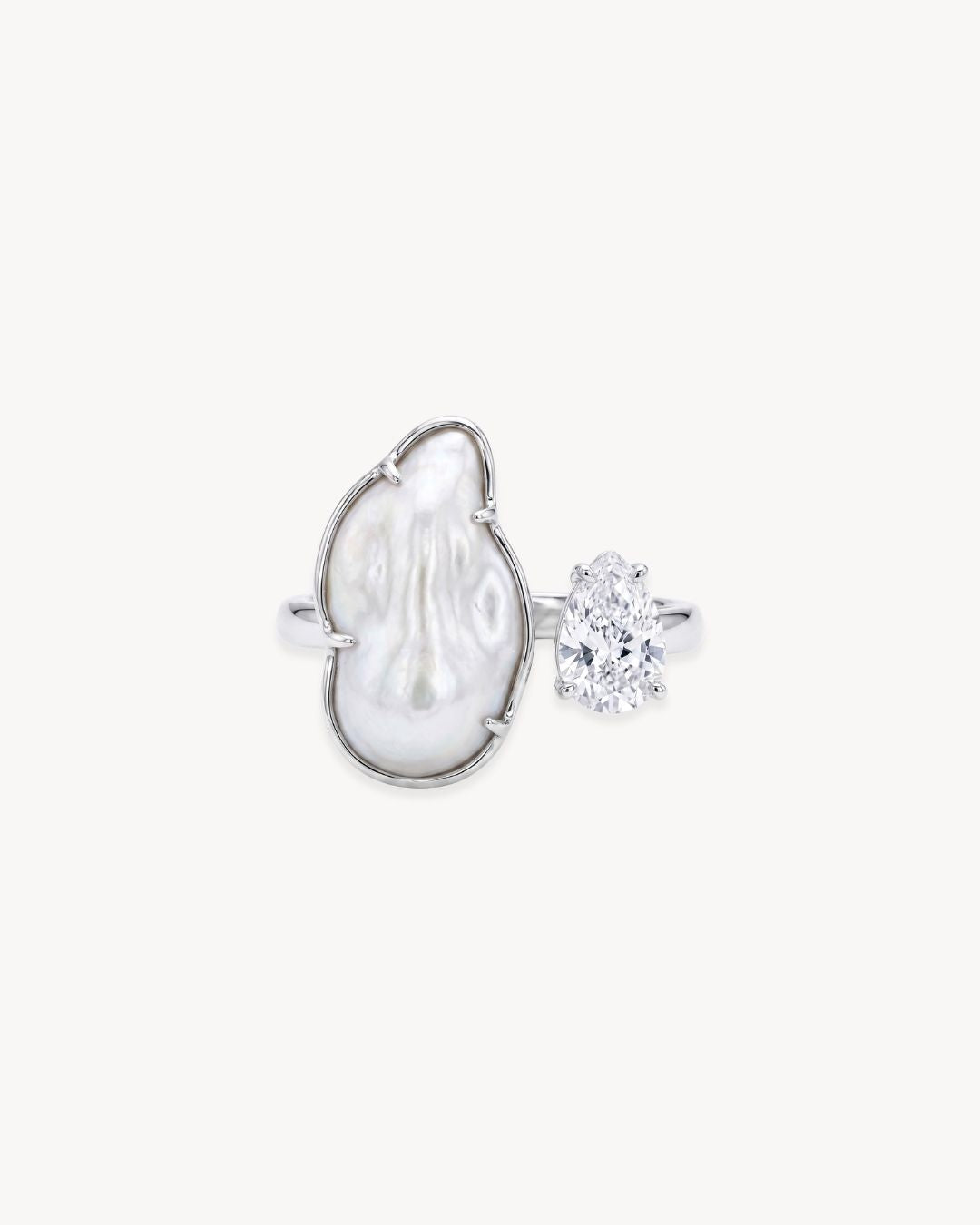 Duality Ring 2.0 – Baroque Pearl and Moissanite - Antonia Y. Jewelry
