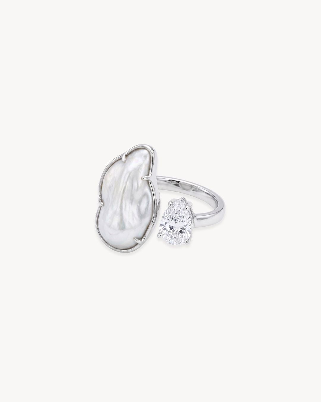 Duality Ring 2.0 – Baroque Pearl and Moissanite - Antonia Y. Jewelry