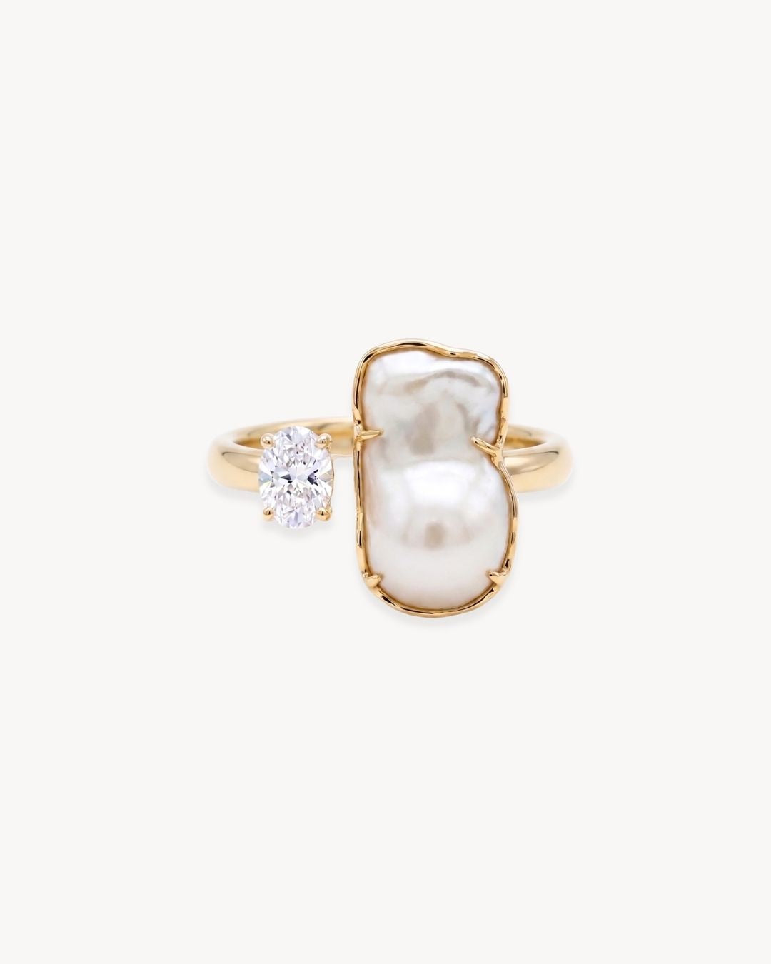 Duality Ring 2.0 – Baroque Pearl and Moissanite - Antonia Y. Jewelry
