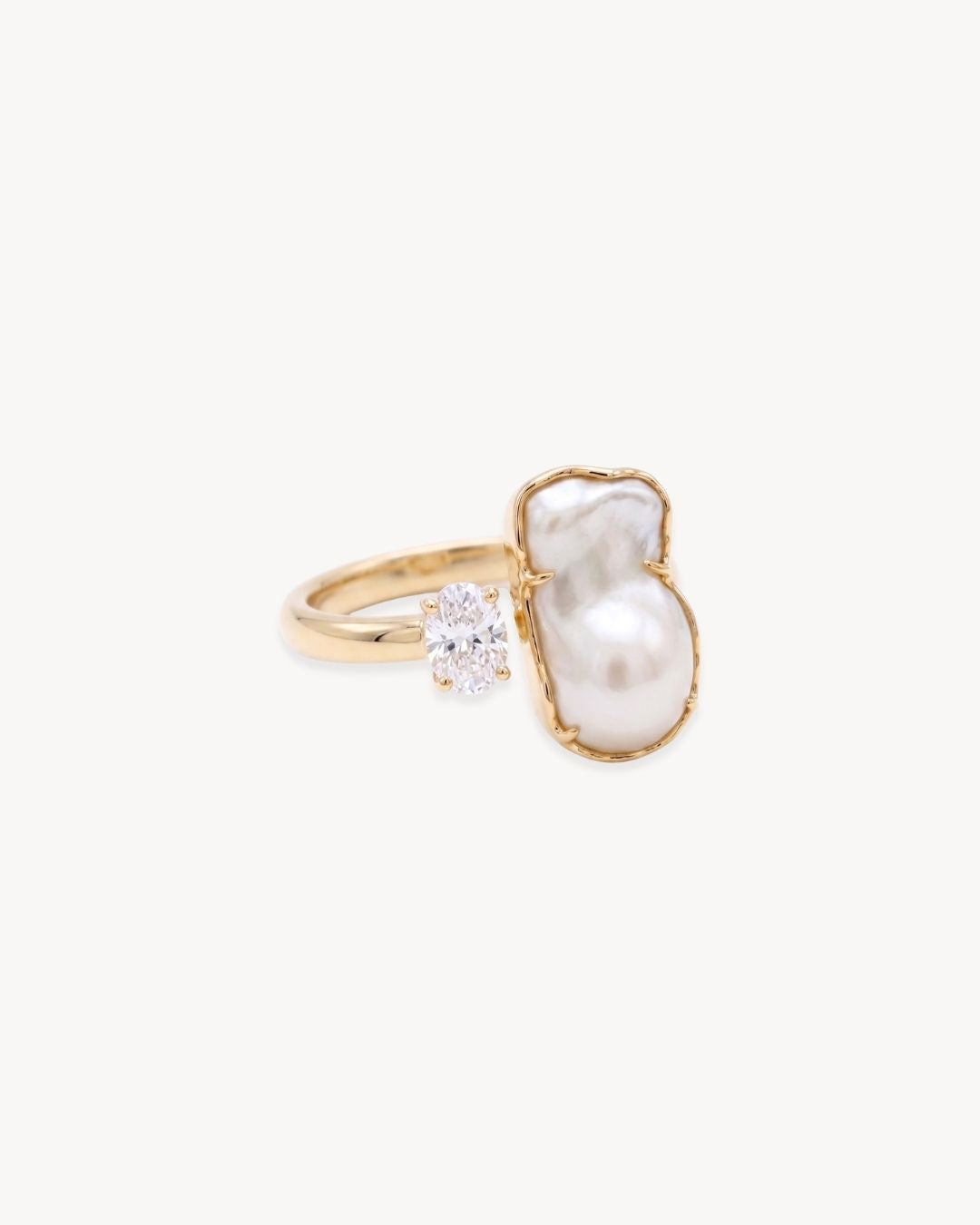 Duality Ring 2.0 – Baroque Pearl and Moissanite - Antonia Y. Jewelry
