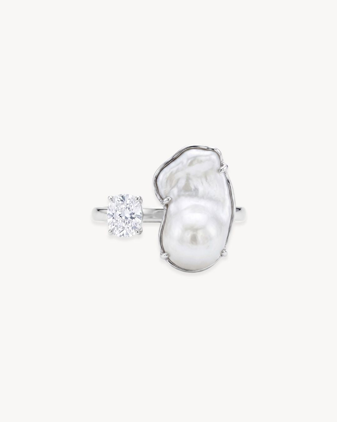 Duality Ring 2.0 – Baroque Pearl and Moissanite - Antonia Y. Jewelry
