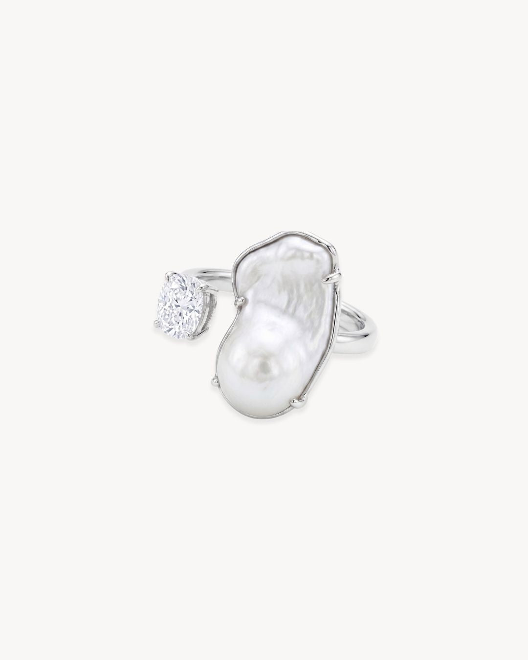 Duality Ring 2.0 – Baroque Pearl and Moissanite - Antonia Y. Jewelry